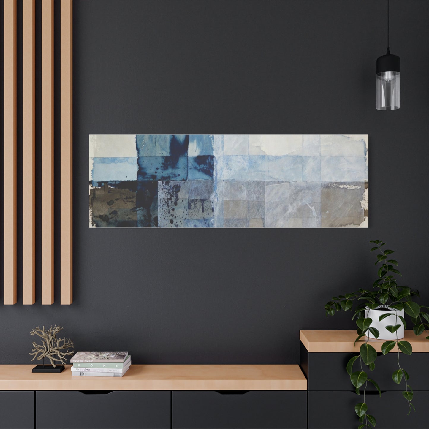 Abstract Blue Geometric Canvas Art — Stretched Matte Wall Decor