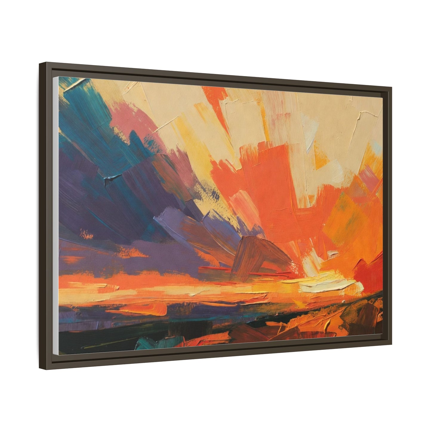 Framed Abstract Sunset Canvas Art – Multicolor Matte Wall Decor