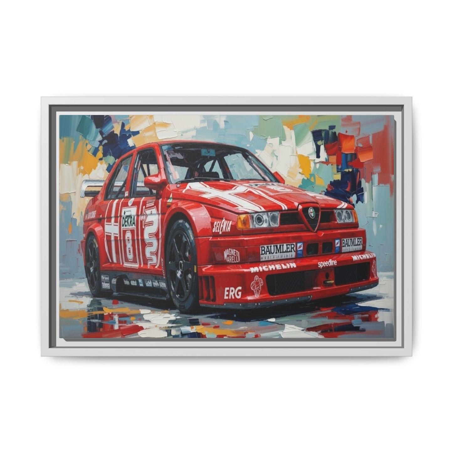 Framed Racing Car Canvas Print — Red Alfa Romeo Track Art