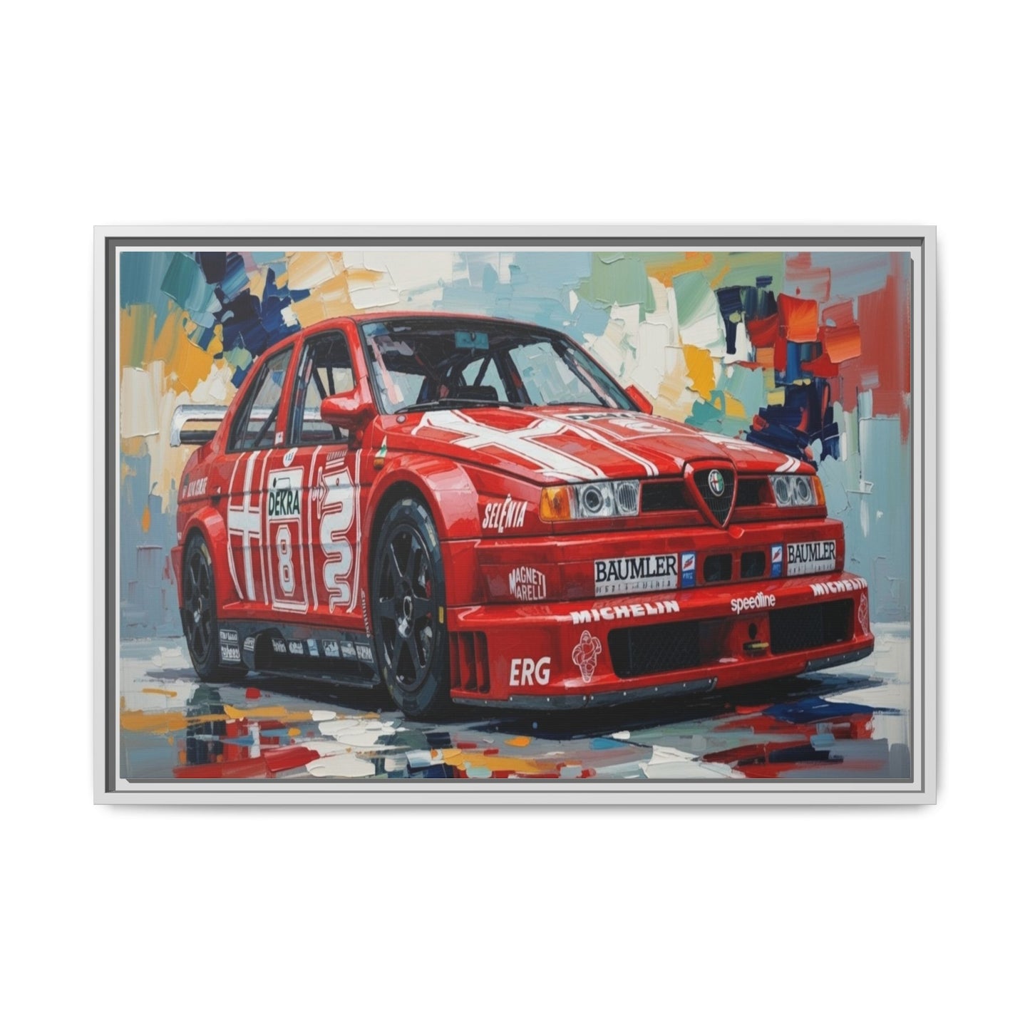 Framed Racing Car Canvas Print — Red Alfa Romeo Track Art