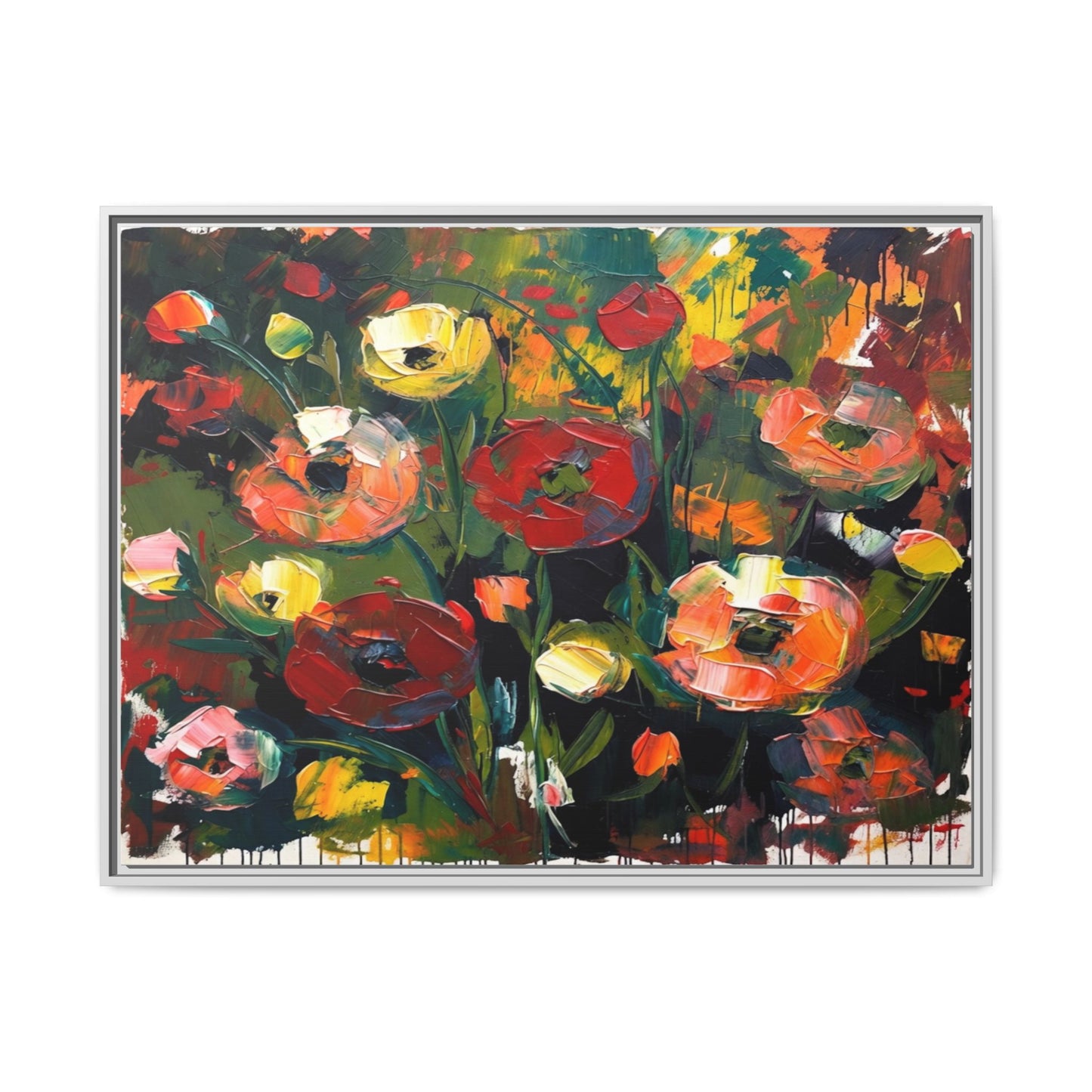 Framed Floral Canvas Print — Vibrant Abstract Poppies Wall Art