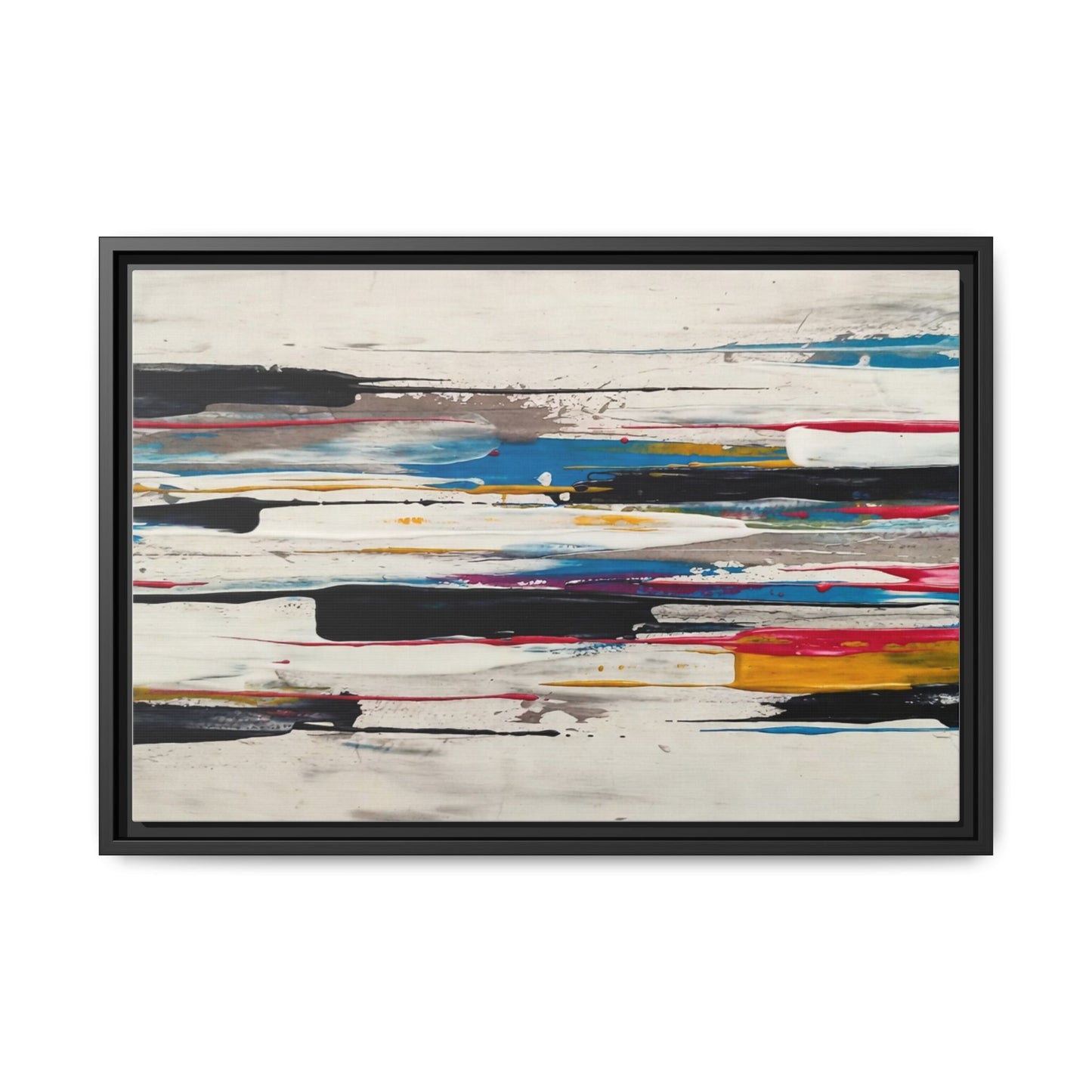Abstract Multi-Color Framed Canvas Wall Art — Modern Horizontal Brushstroke Print