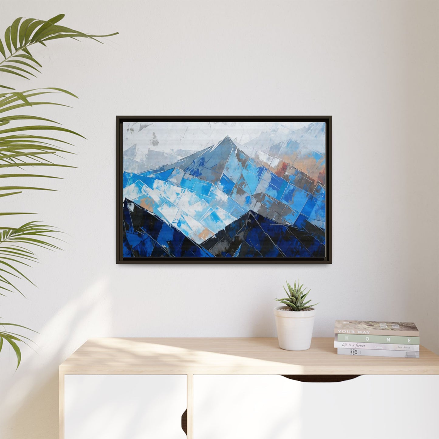 Framed Matte Canvas Blue Mountain Abstract Wall Art