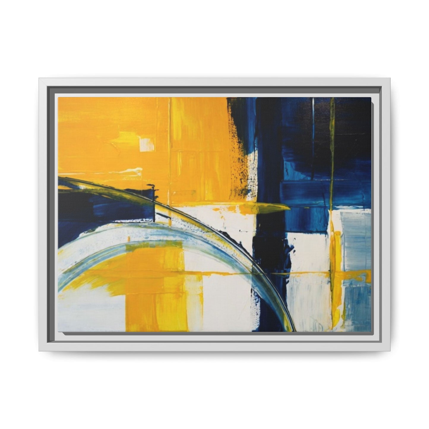 Abstract Yellow & Blue Framed Canvas Wall Art — Modern Matte Canvas Print