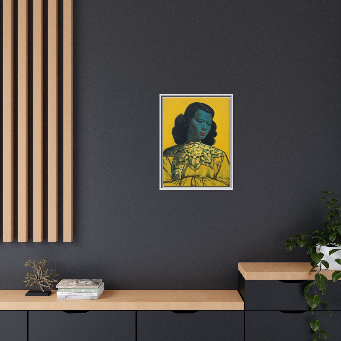 Framed Matte Canvas Art Print — Vintage Portrait with Yellow Background