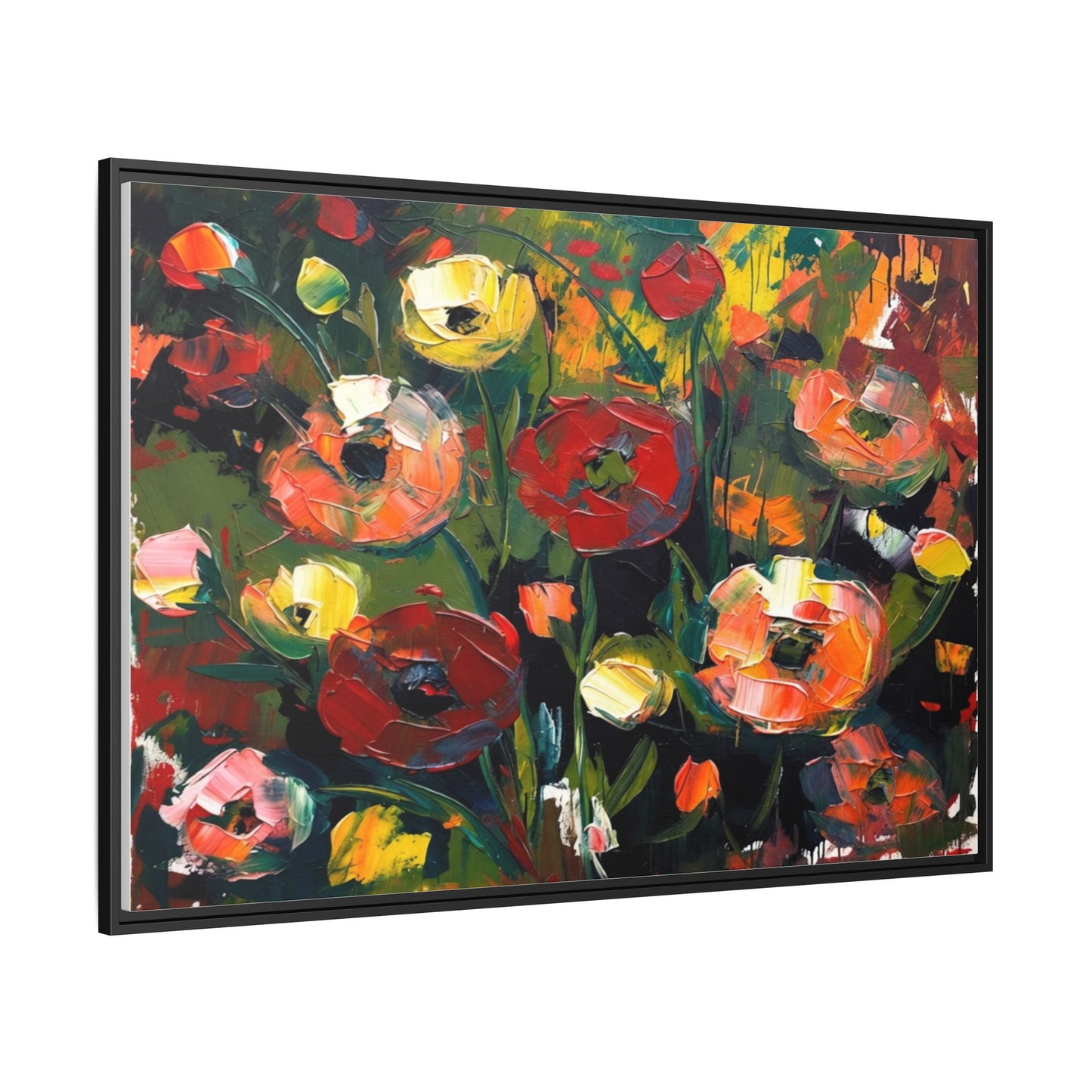 Framed Floral Canvas Print — Vibrant Abstract Poppies Wall Art