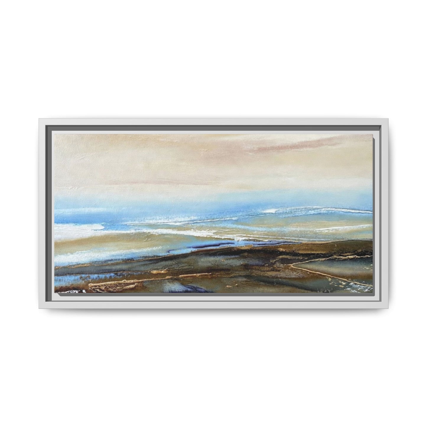 Framed Abstract Seascape Matte Canvas — Coastal Blue & Earth Tone Wall Art
