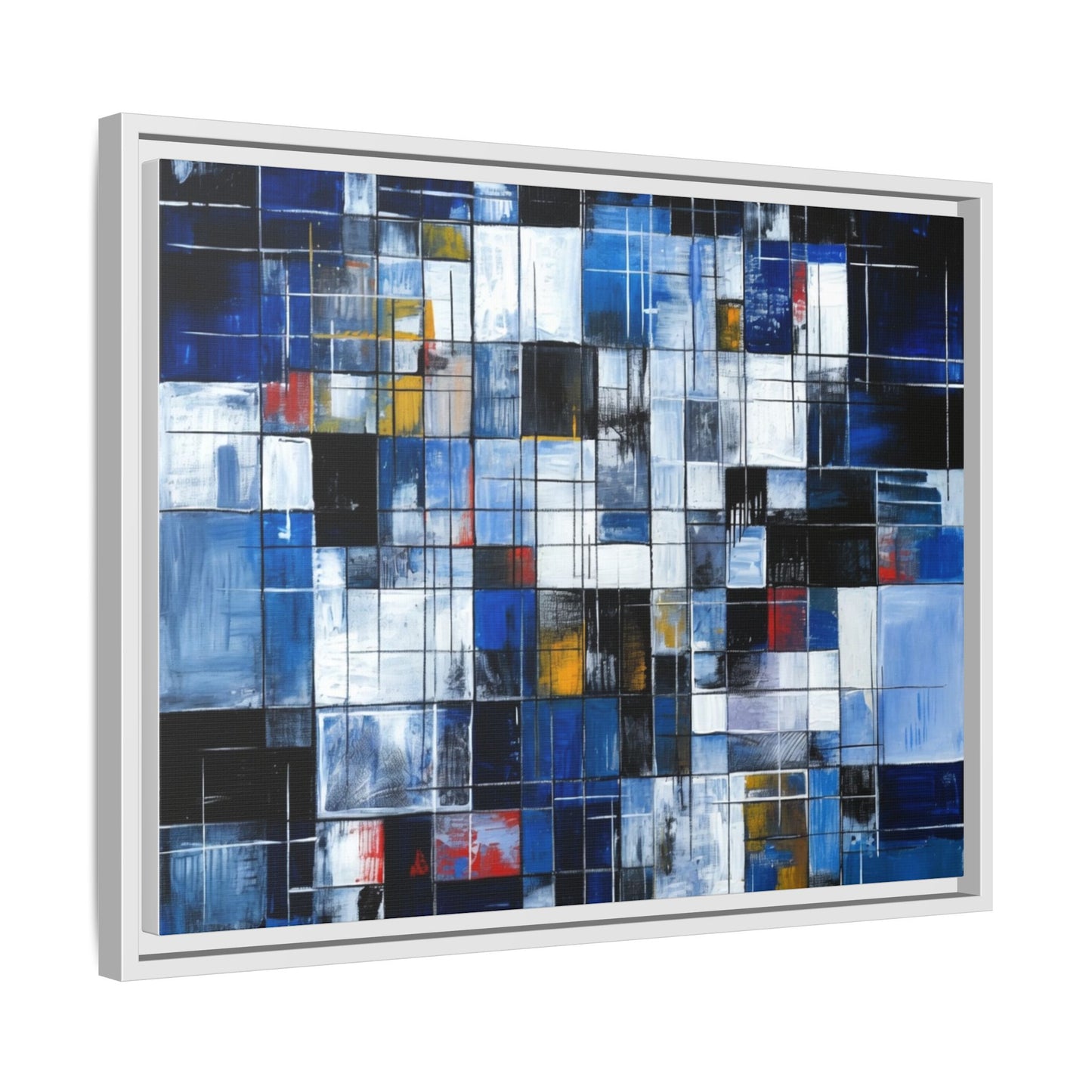 Abstract Blue Grid Matte Canvas Framed Art Print