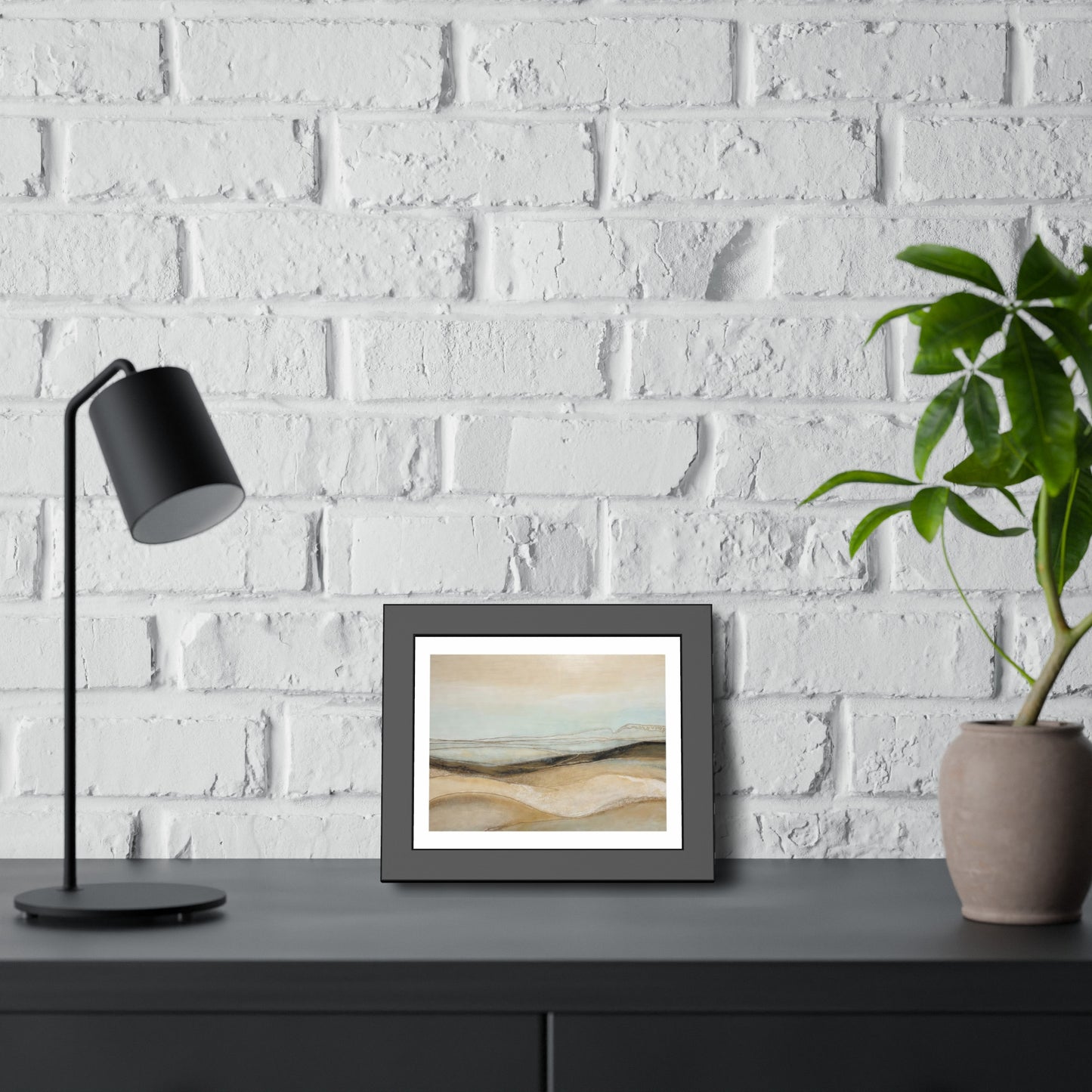 Framed Poster - Neutral Abstract Landscape Wall Art, Calming Coastal Tones for Living Room or Office