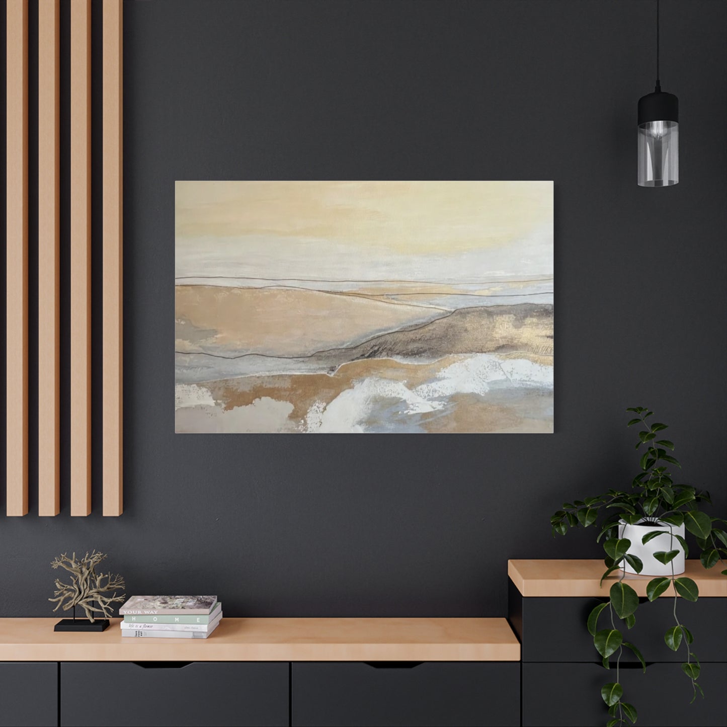 Abstract Coastal Landscape Canvas — Neutral Seascape Matte Stretched Wall Art