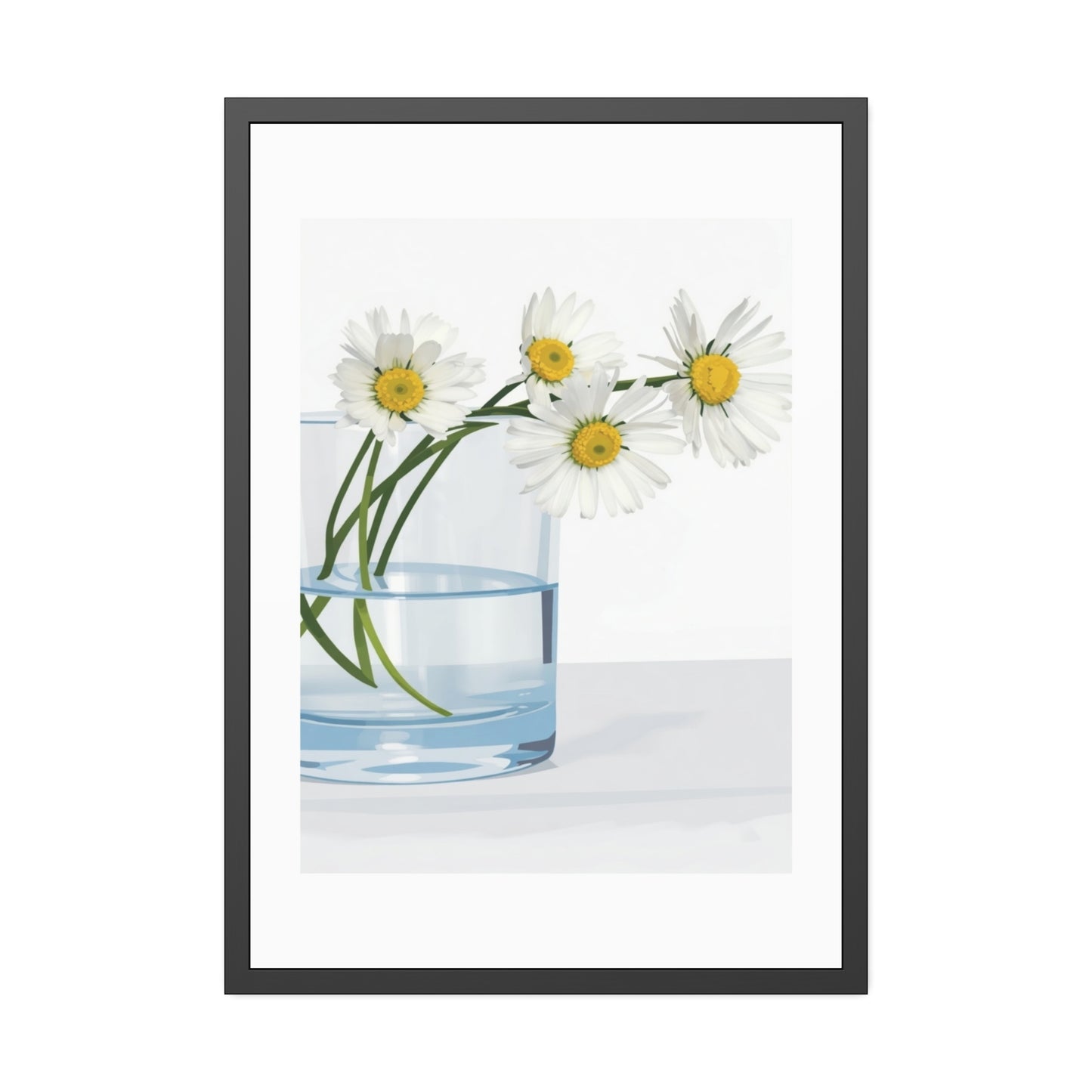 Framed Poster — Daisies in Glass Vase Wall Art, Minimal Botanical Print for Living Room