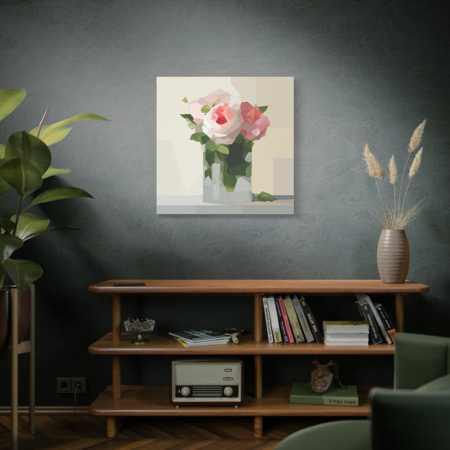 Pink Rose Still Life Canvas — Modern Floral Wall Art, Matte Stretched Canvas