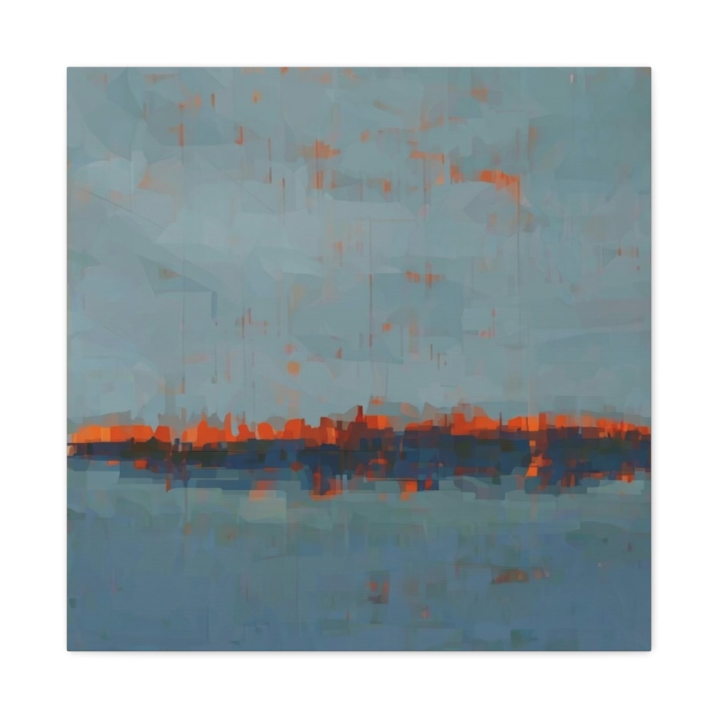 Abstract Coastal Horizon Canvas Print — Blue Teal with Orange Accent
