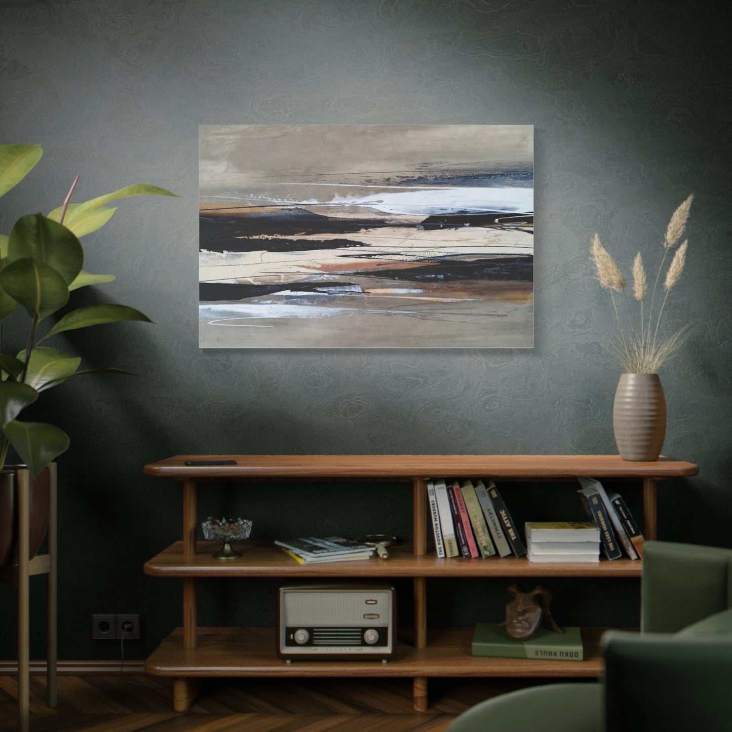 Abstract Coastal Landscape Canvas — Neutral Tones Matte Stretched Wall Art