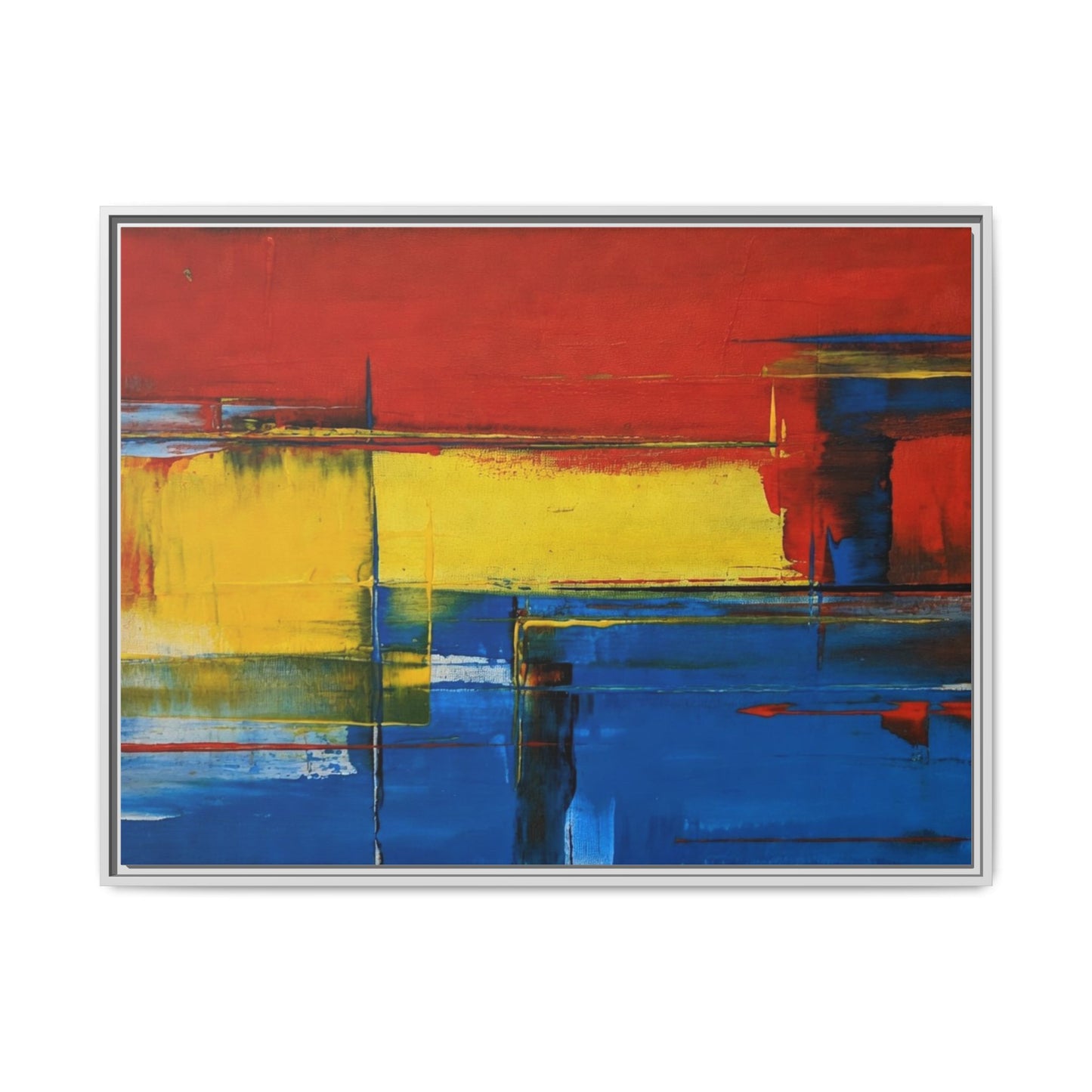 Abstract Color Block Matte Canvas Framed Wall Art — Modern Red Yellow Blue Painting