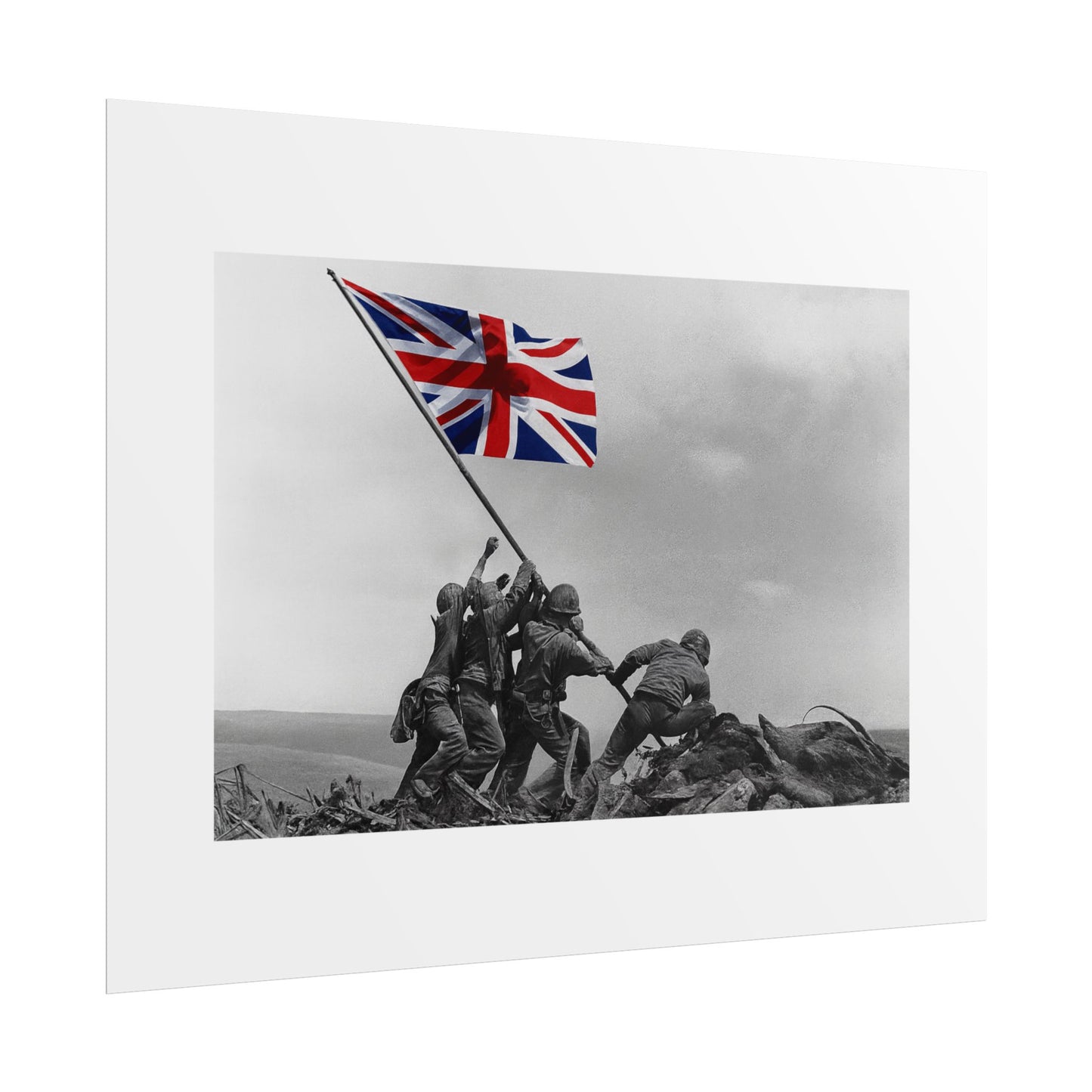 Raising the Union Jack by Unknown attributed to Joe Rosenthal Wall Art Print