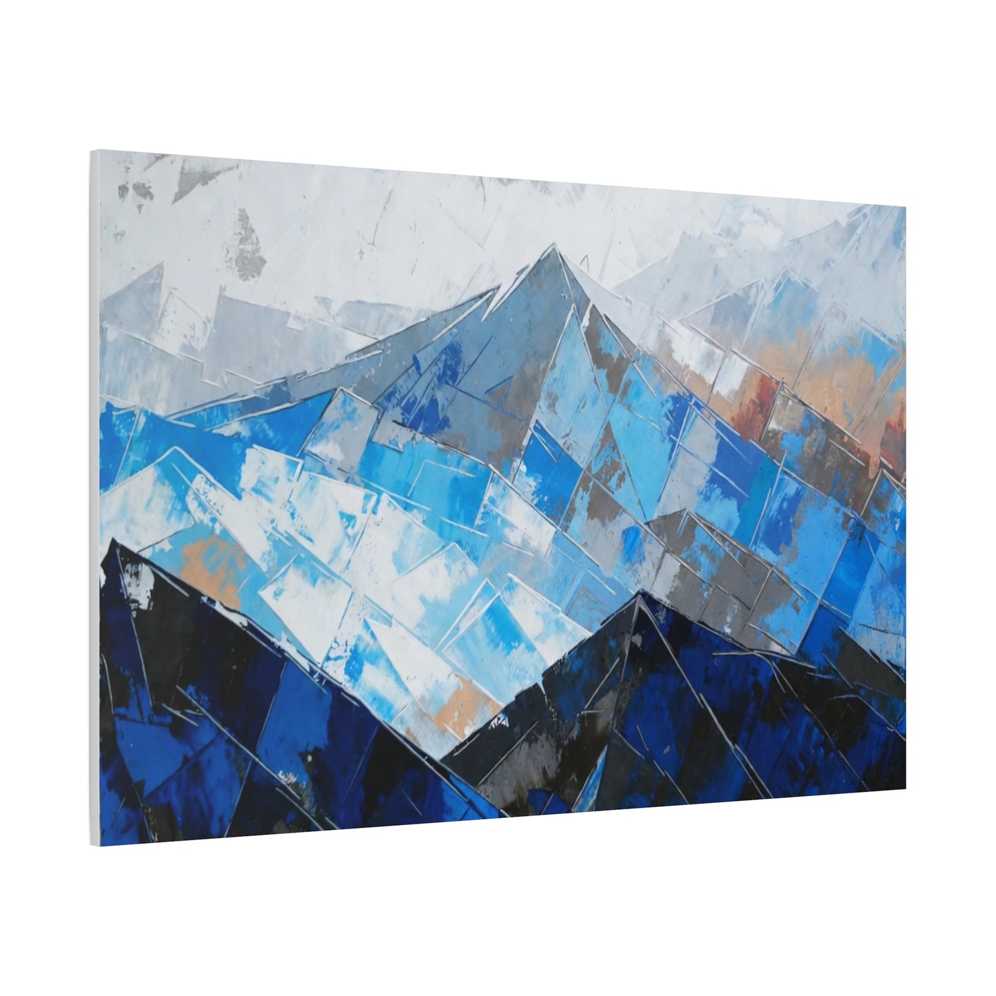 Blue Abstract Mountain Canvas Print – Modern Geometric Landscape Wall Art