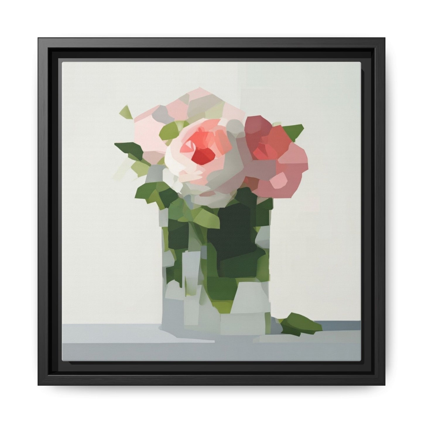 Framed Floral Canvas Print — Modern Pink Roses Still Life
