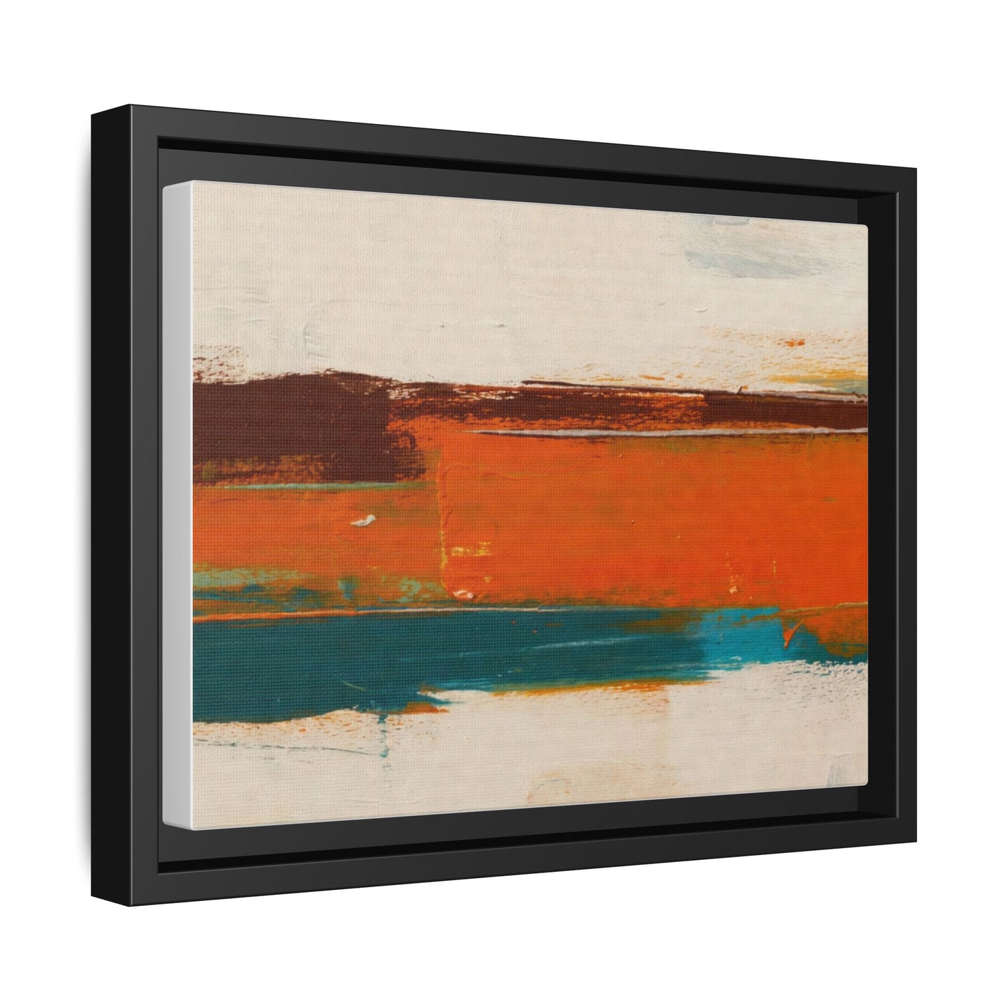 Abstract Horizon Matte Canvas Framed Print — Modern Orange Teal Wall Art