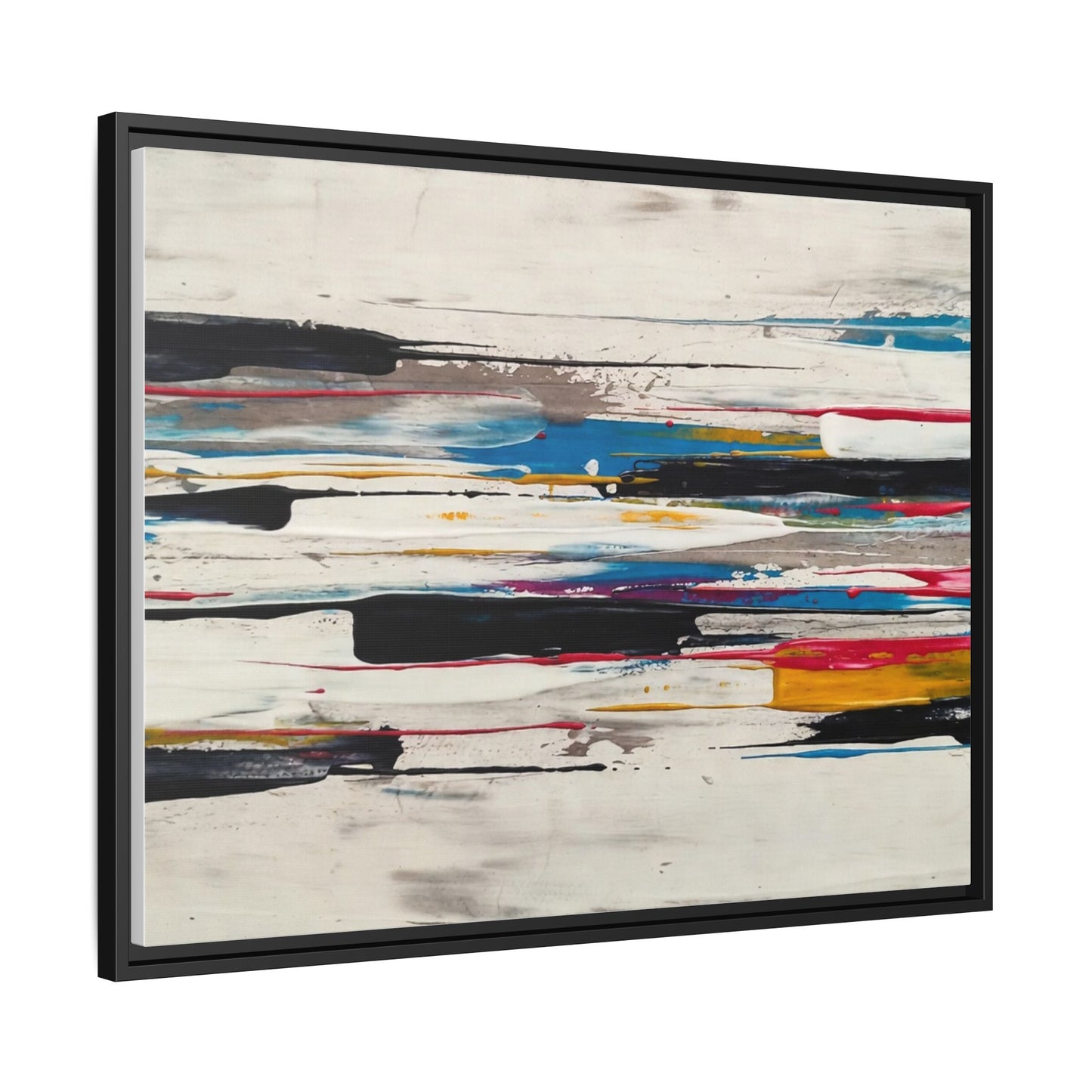 Abstract Multi-Color Framed Canvas Wall Art — Modern Horizontal Brushstroke Print