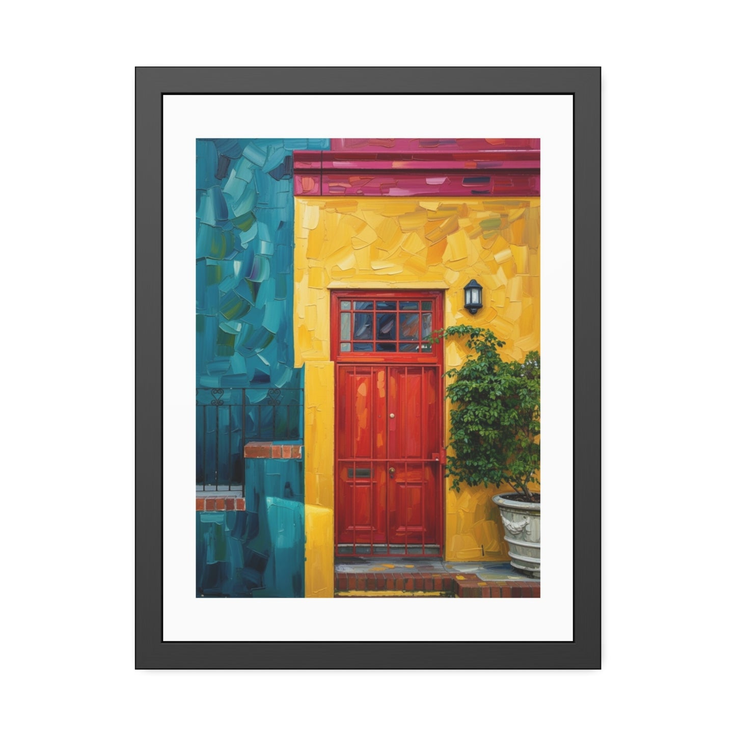 Framed Art Print - Vibrant Red Door Street Scene Poster