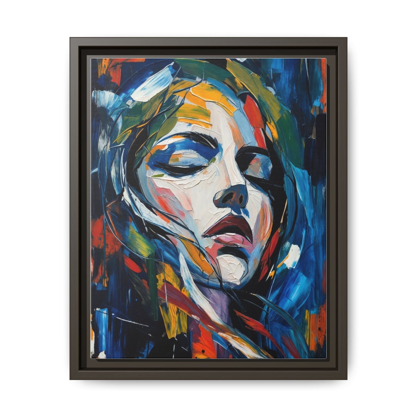 Abstract Colorful Woman Portrait — Framed Matte Canvas Wall Art