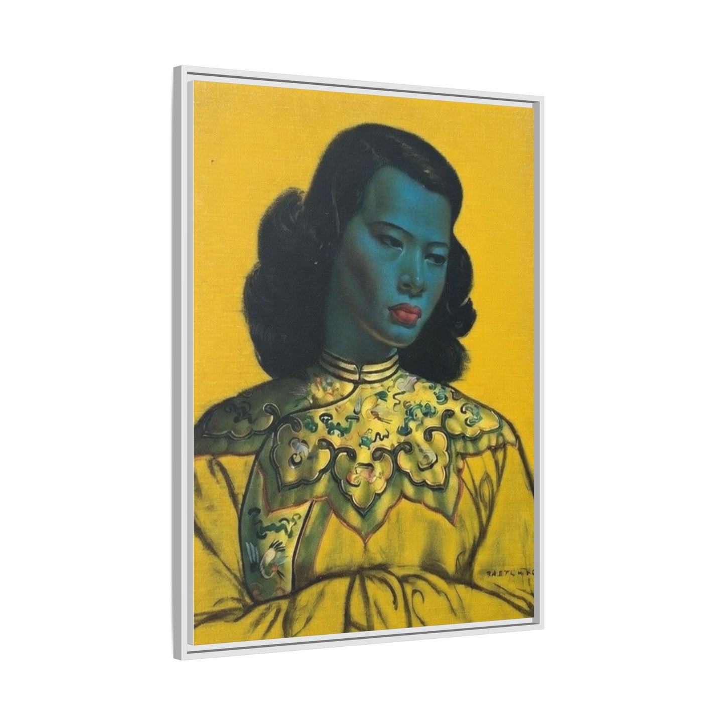 Framed Matte Canvas Art Print — Vintage Portrait with Yellow Background