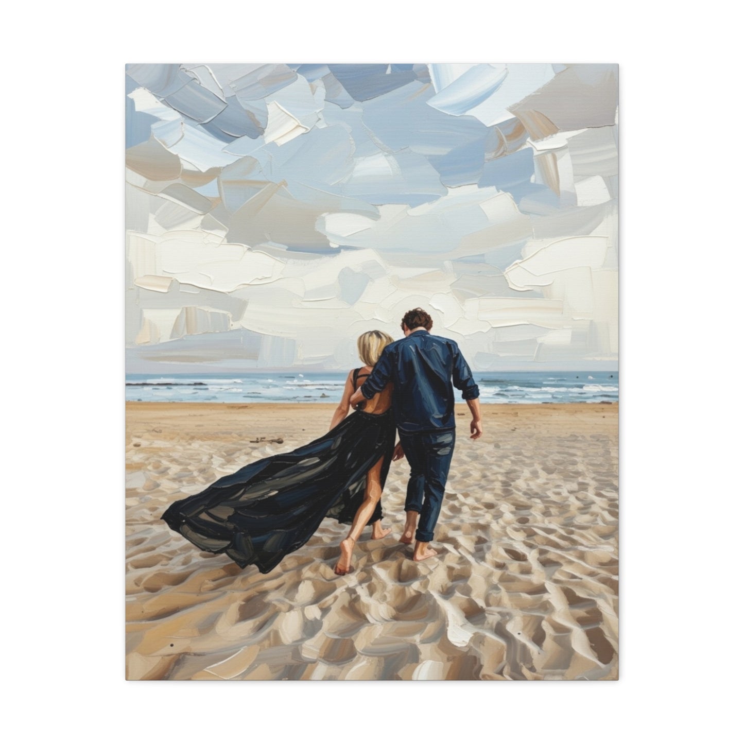 Beach Couple Canvas Print — Romantic Seaside Wall Art, Matte Stretched 1.25"