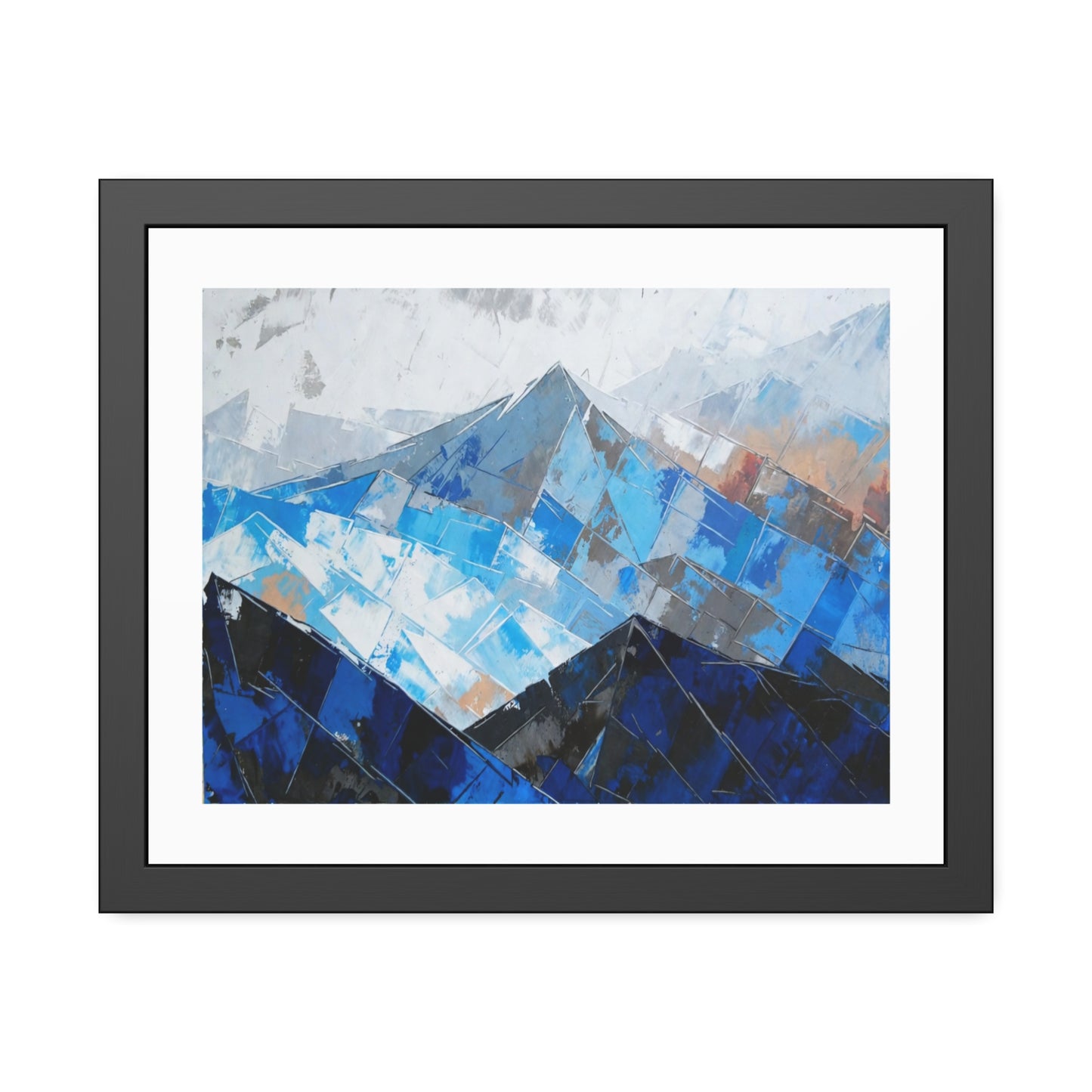 Framed Mountain Art Print — Blue Abstract Landscape Poster