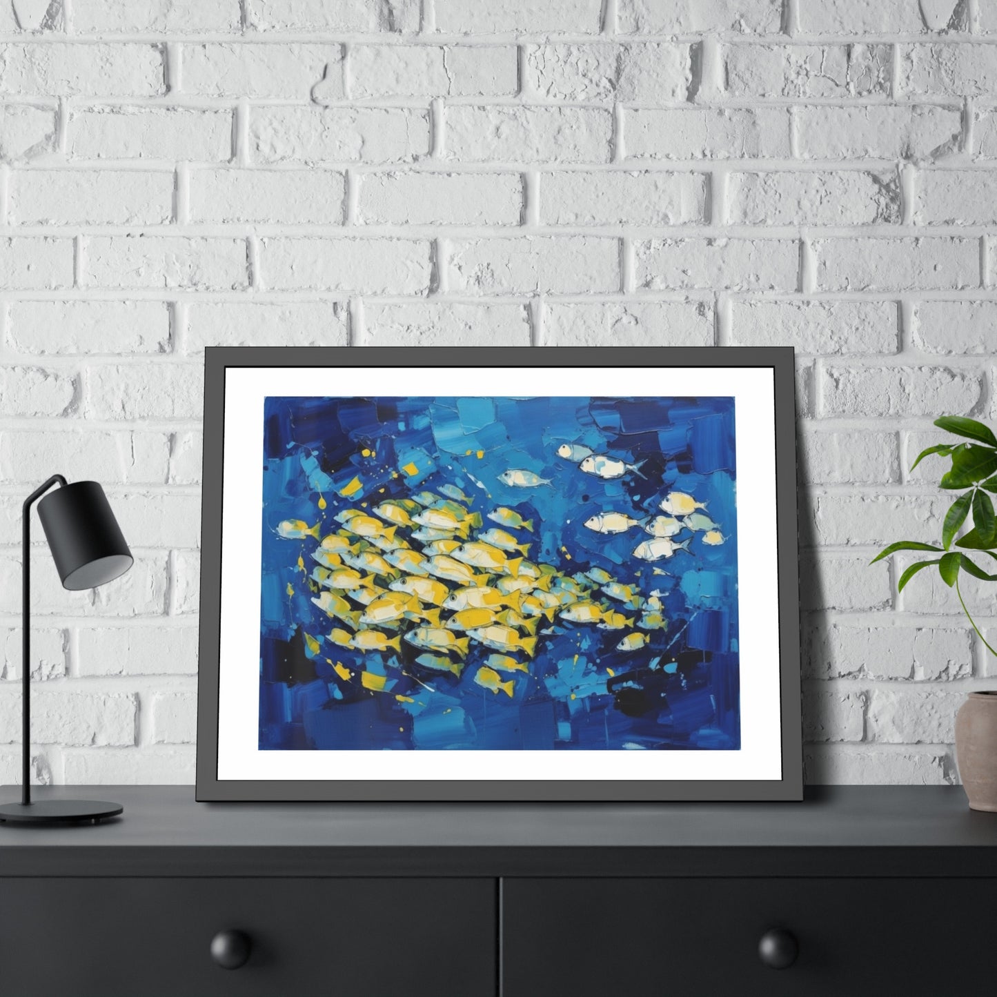 Framed Fish Poster — Blue School of Fish Nautical Wall Art Print