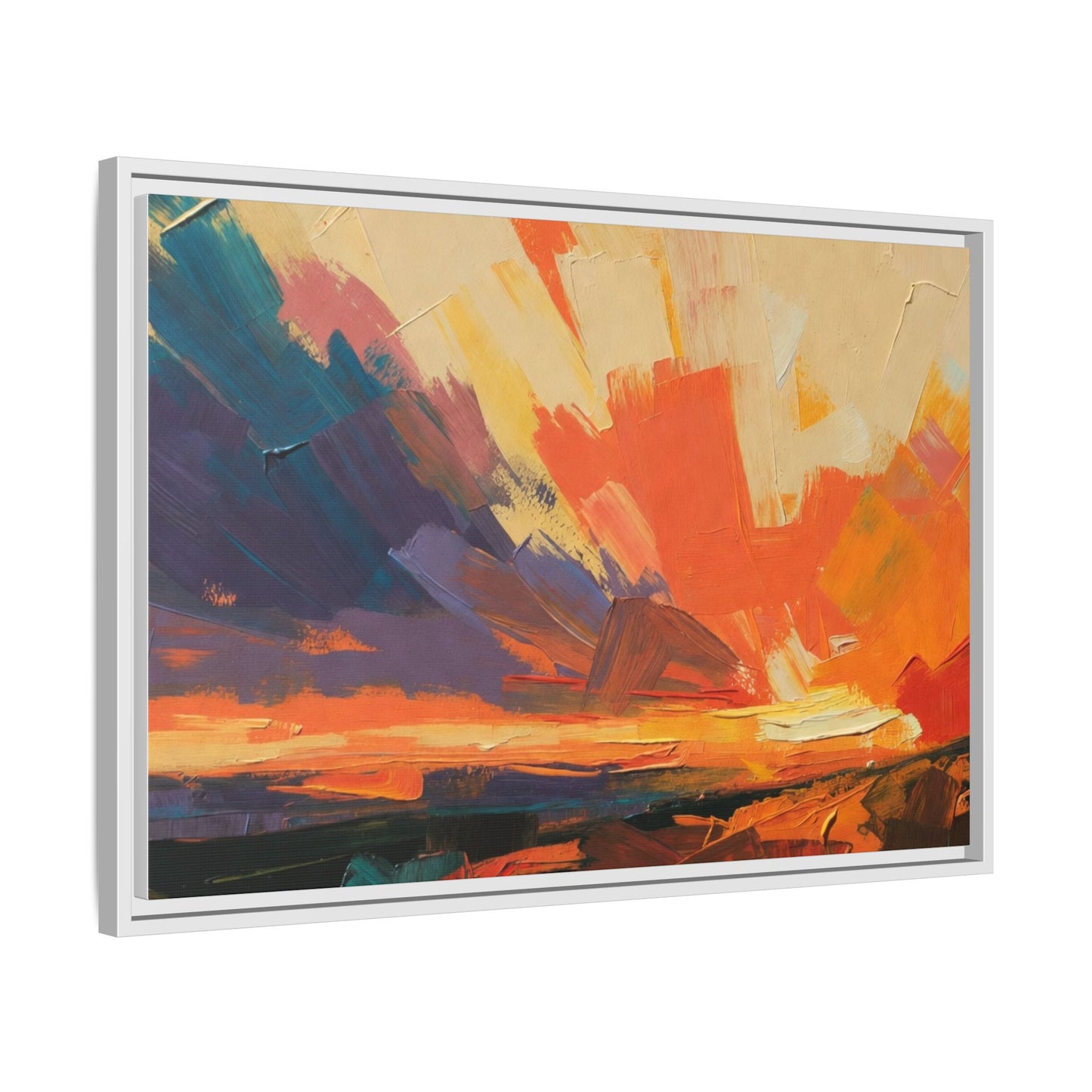 Framed Abstract Sunset Canvas Art – Multicolor Matte Wall Decor