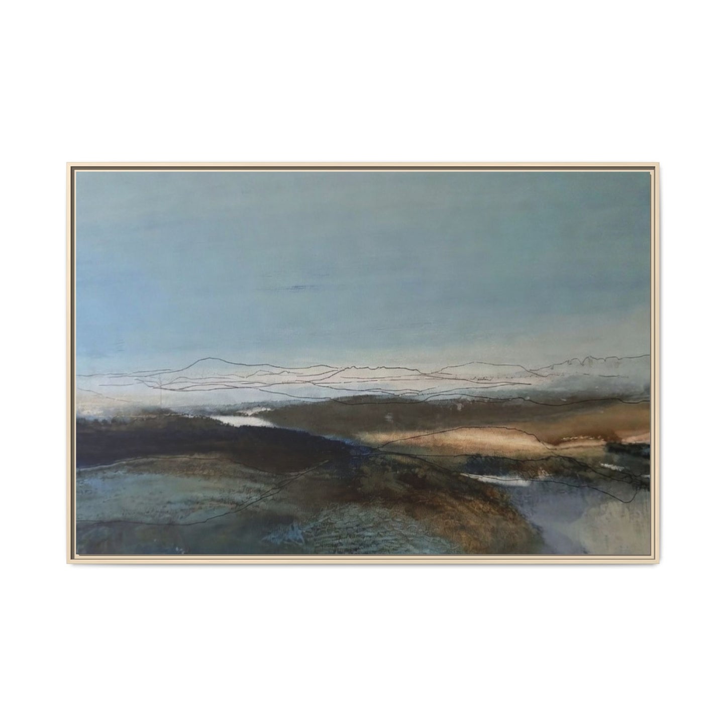 Framed Matte Canvas Wall Art — Serene Abstract Blue Landscape