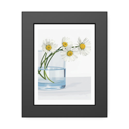 Framed Poster — Daisies in Glass Vase Wall Art, Minimal Botanical Print for Living Room