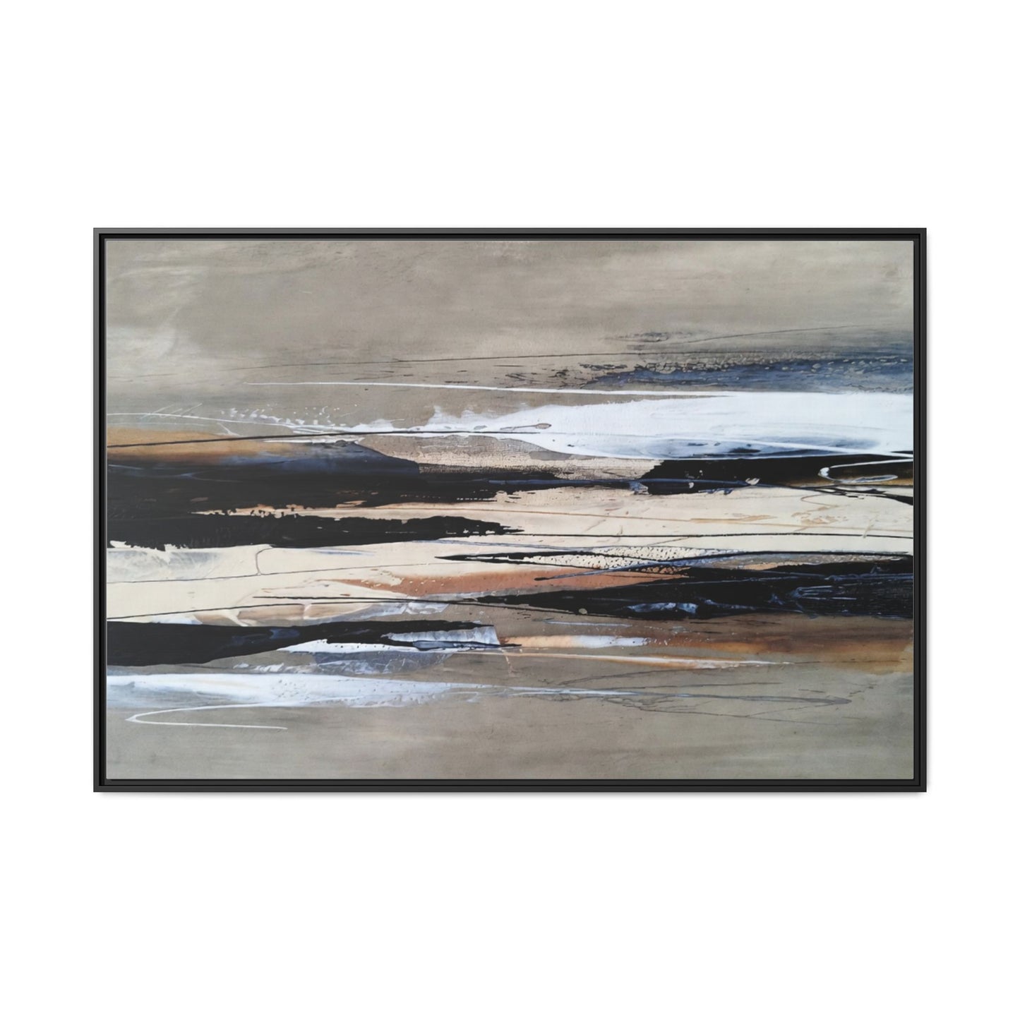 Abstract Seascape Matte Canvas Framed Wall Art — Neutral Coastal Landscape