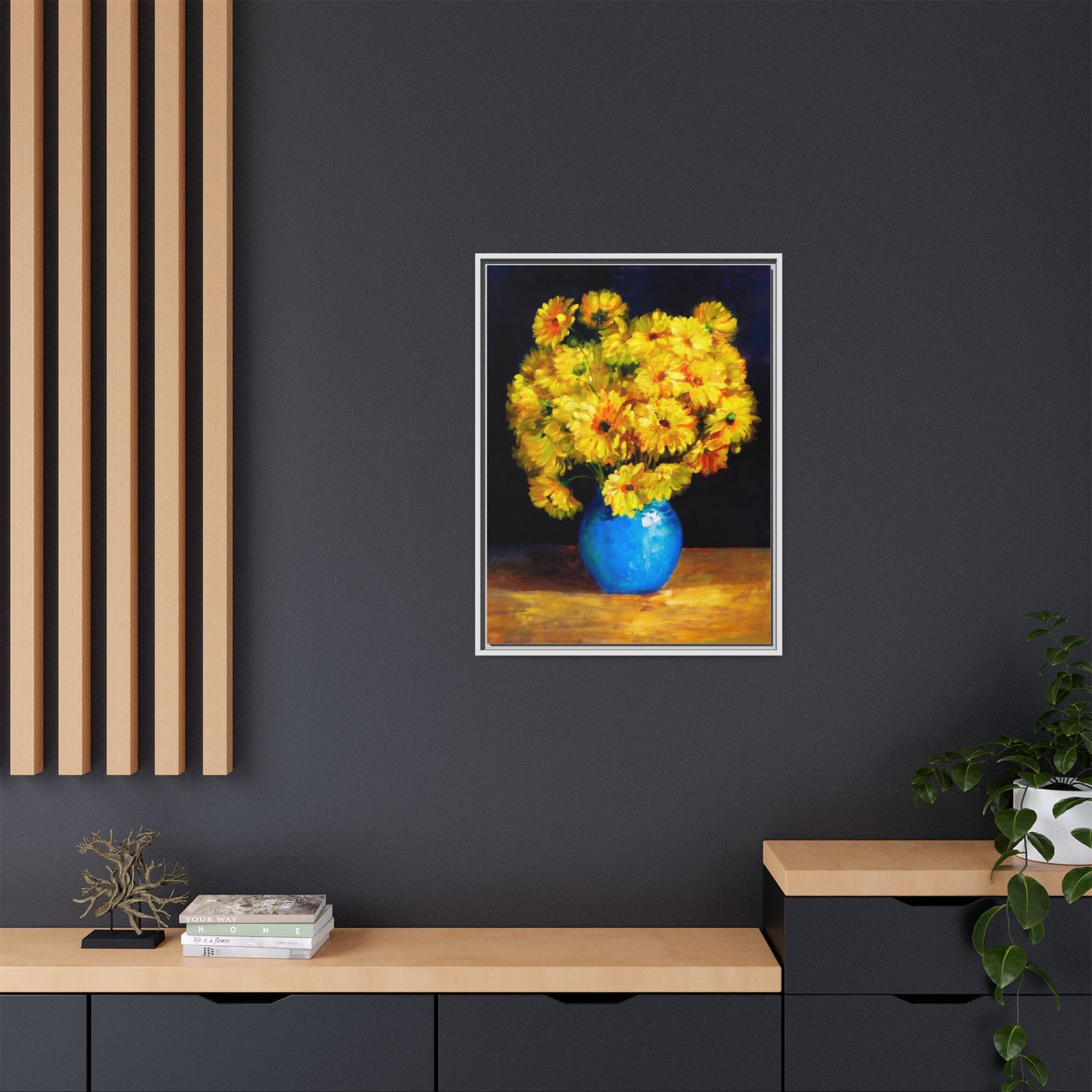 Yellow Daisy Bouquet Matte Canvas Framed Wall Art