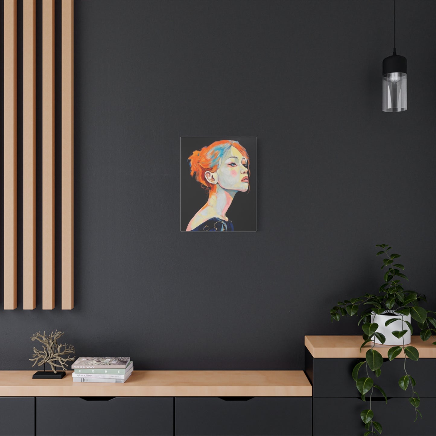 Contemplative Portrait Matte Canvas Wall Art — Colorful Female Profile Painting