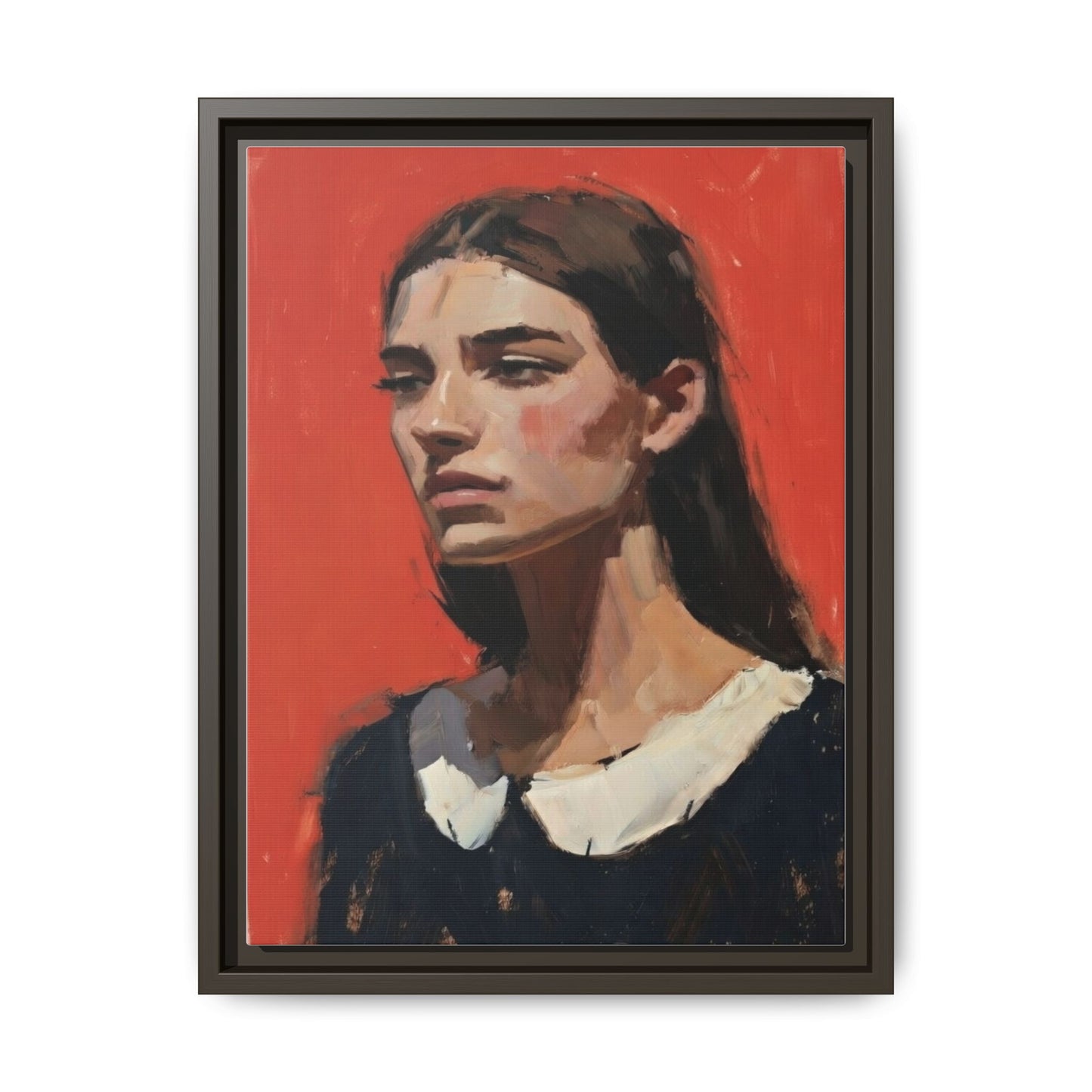 Framed Matte Canvas Portrait Print — Moody Red Figurative Art