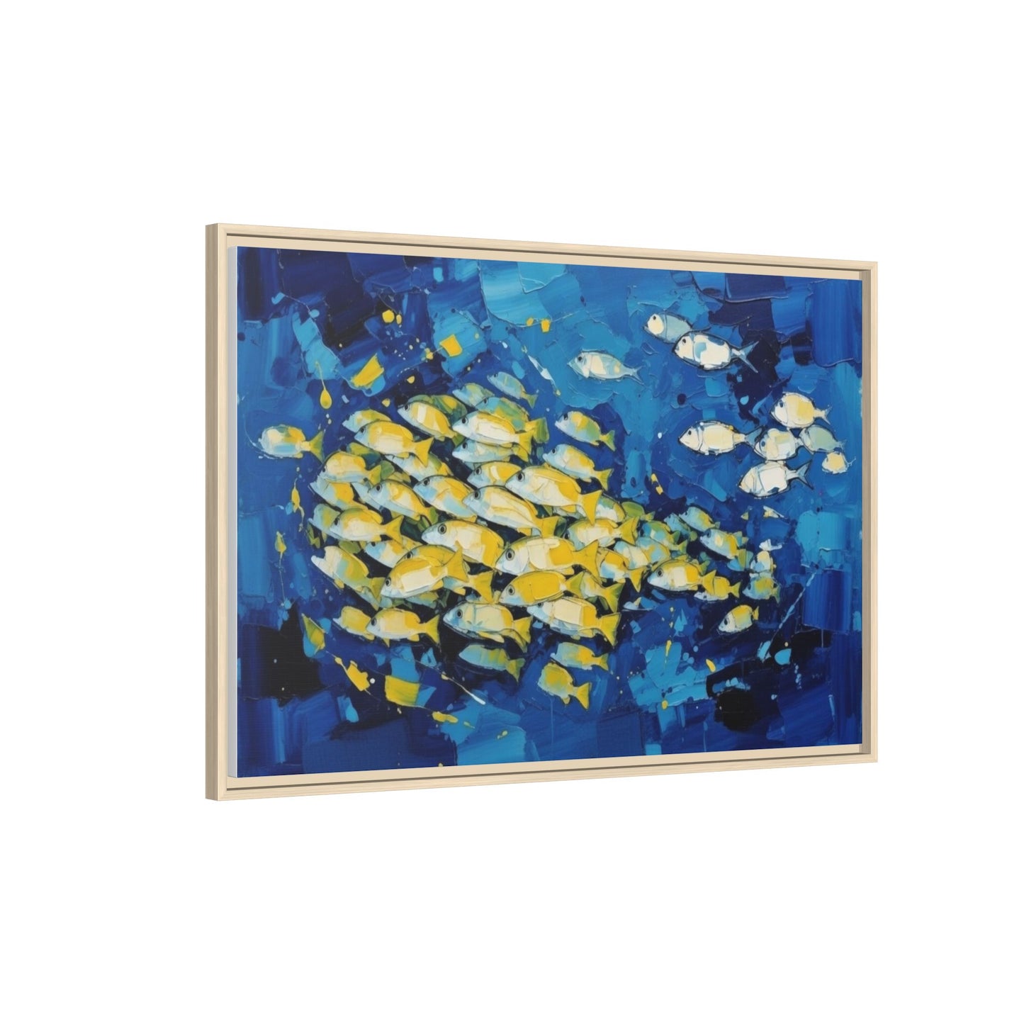 Framed Matte Canvas: Blue School of Fish Wall Art