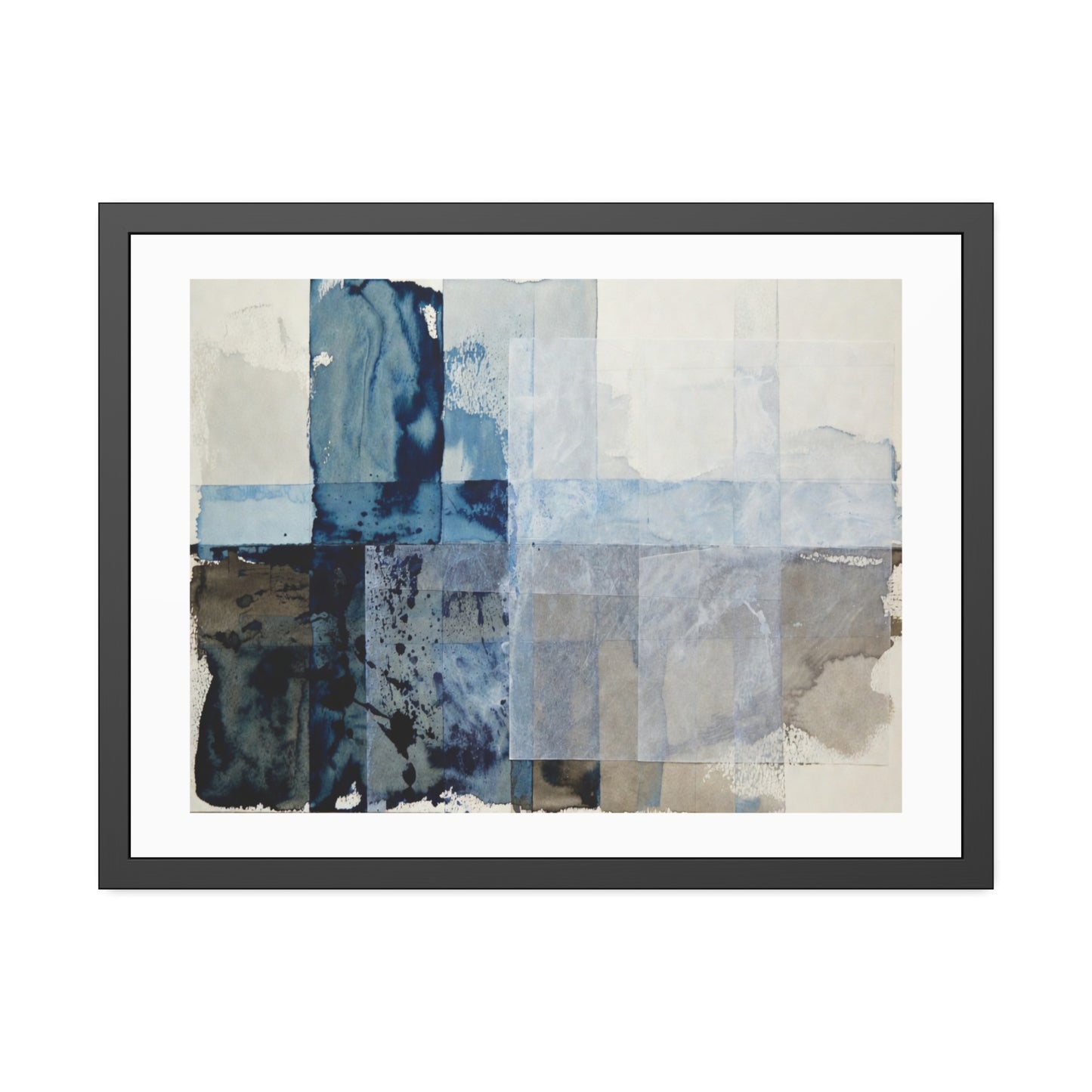 Framed Abstract Blue Watercolor Print — Modern Wall Art Poster