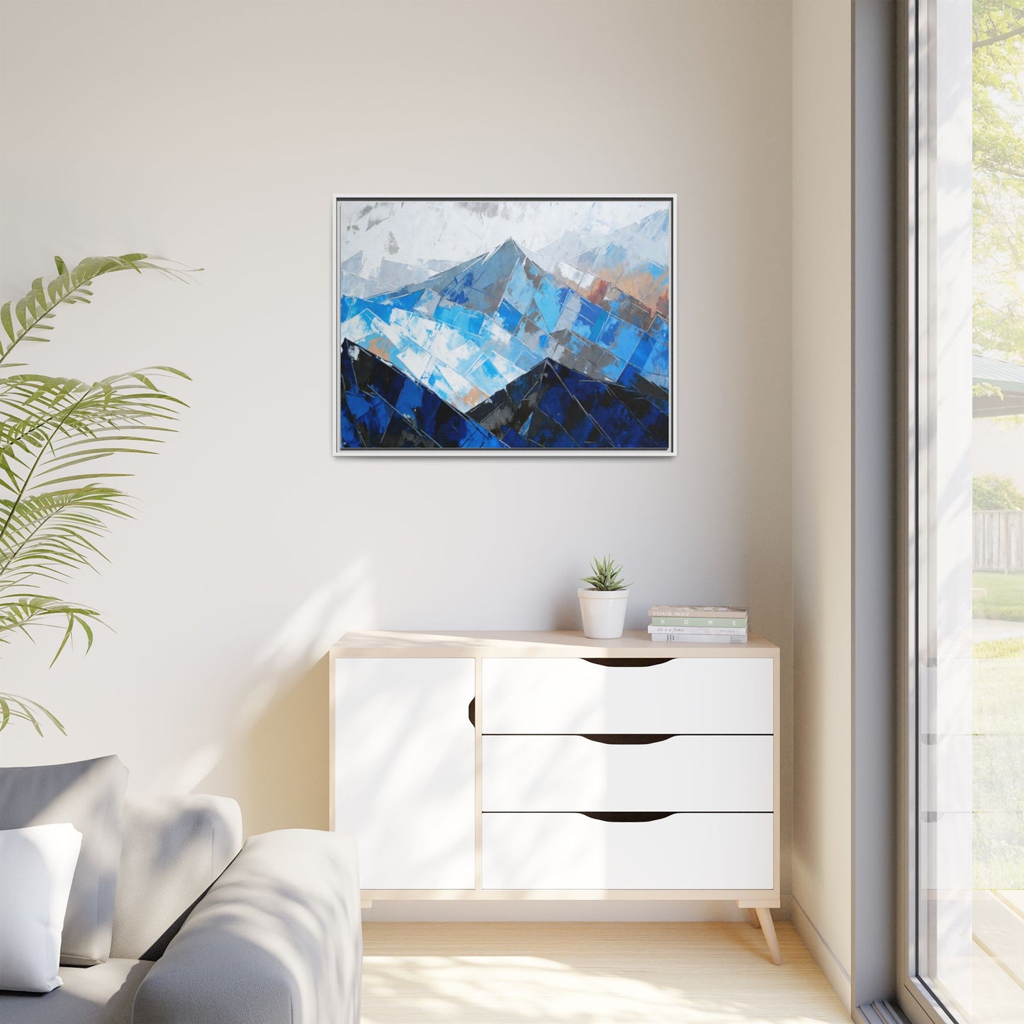 Framed Matte Canvas Blue Mountain Abstract Wall Art