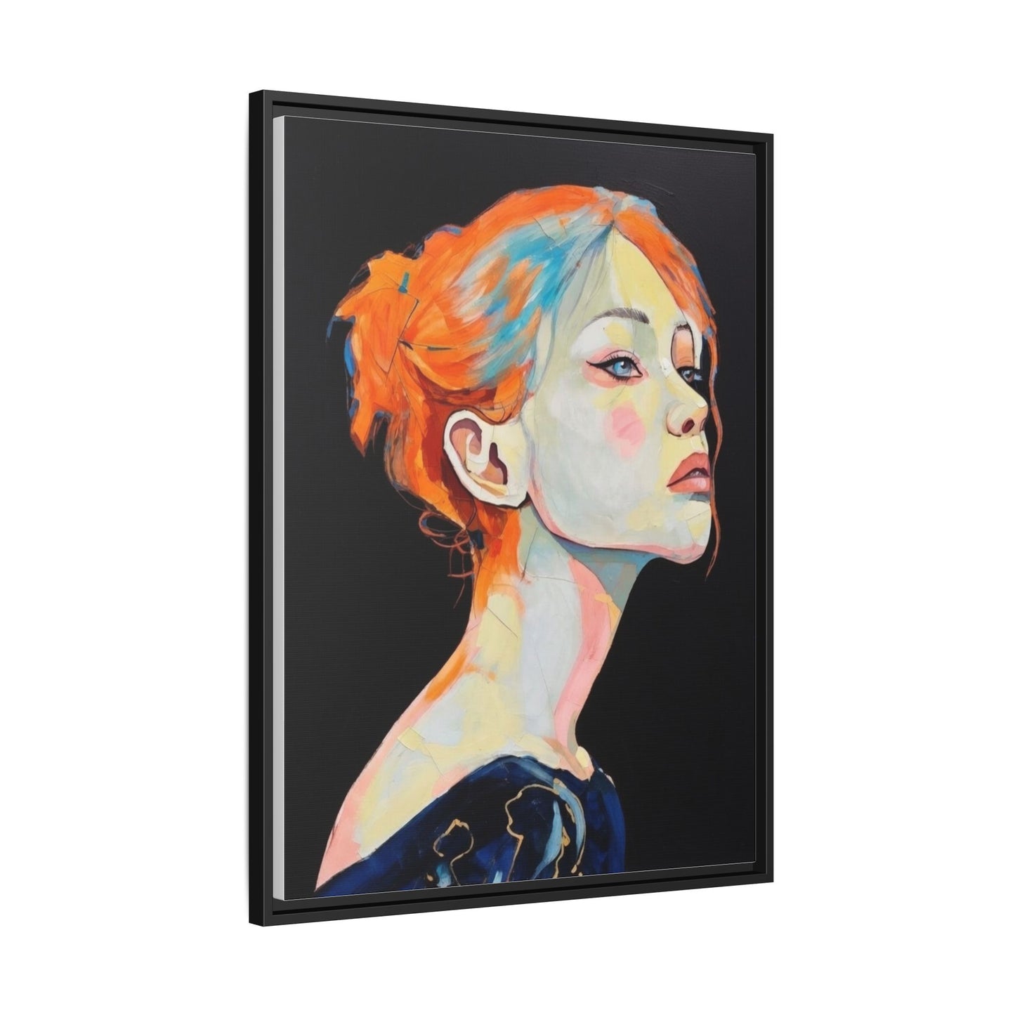 Framed Matte Canvas Portrait — Vibrant Multi‑Color Woman Wall Art