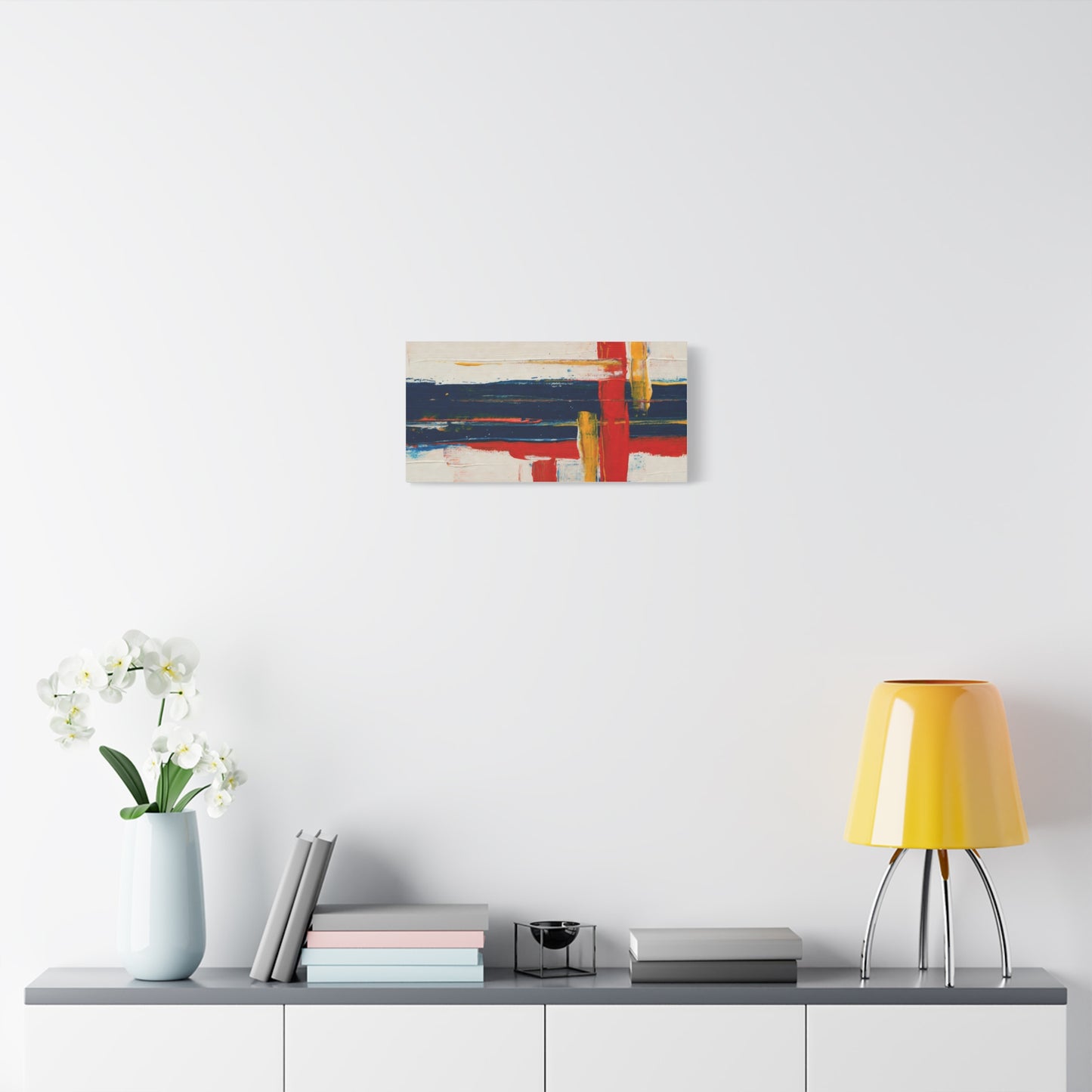Abstract Modern Canvas Art Print — Red, Navy & Gold Stretched Matte Canvas
