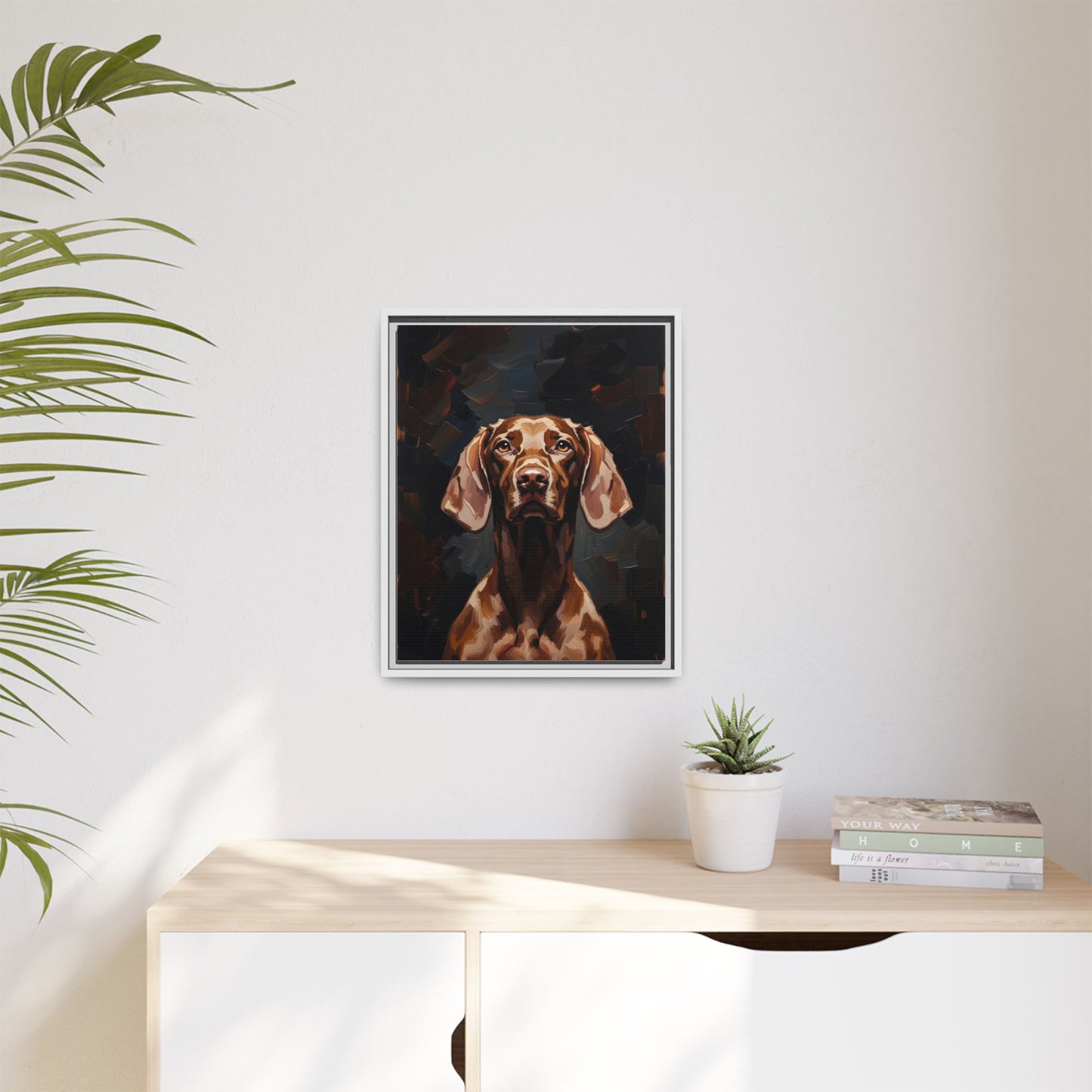 Framed Matte Canvas Dog Portrait – Brown Vizsla Wall Art