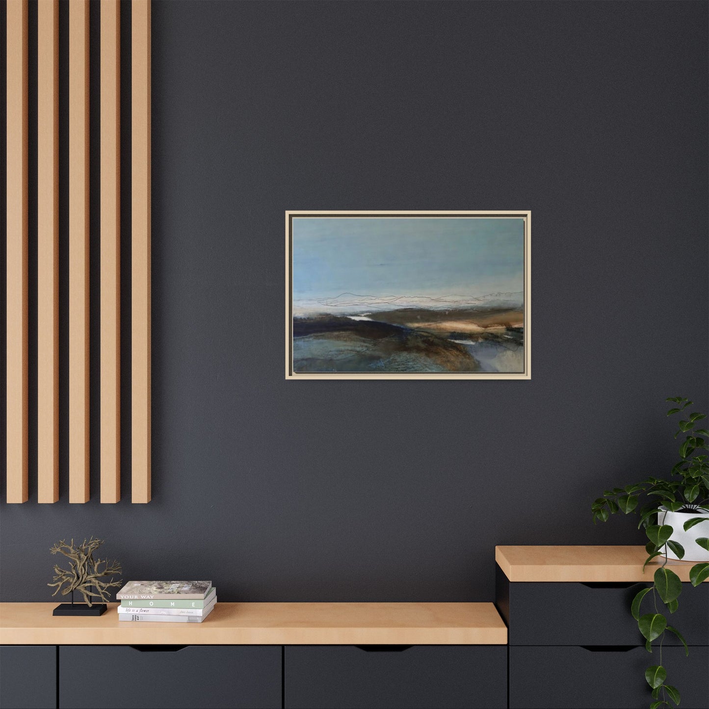 Framed Matte Canvas Wall Art — Serene Abstract Blue Landscape
