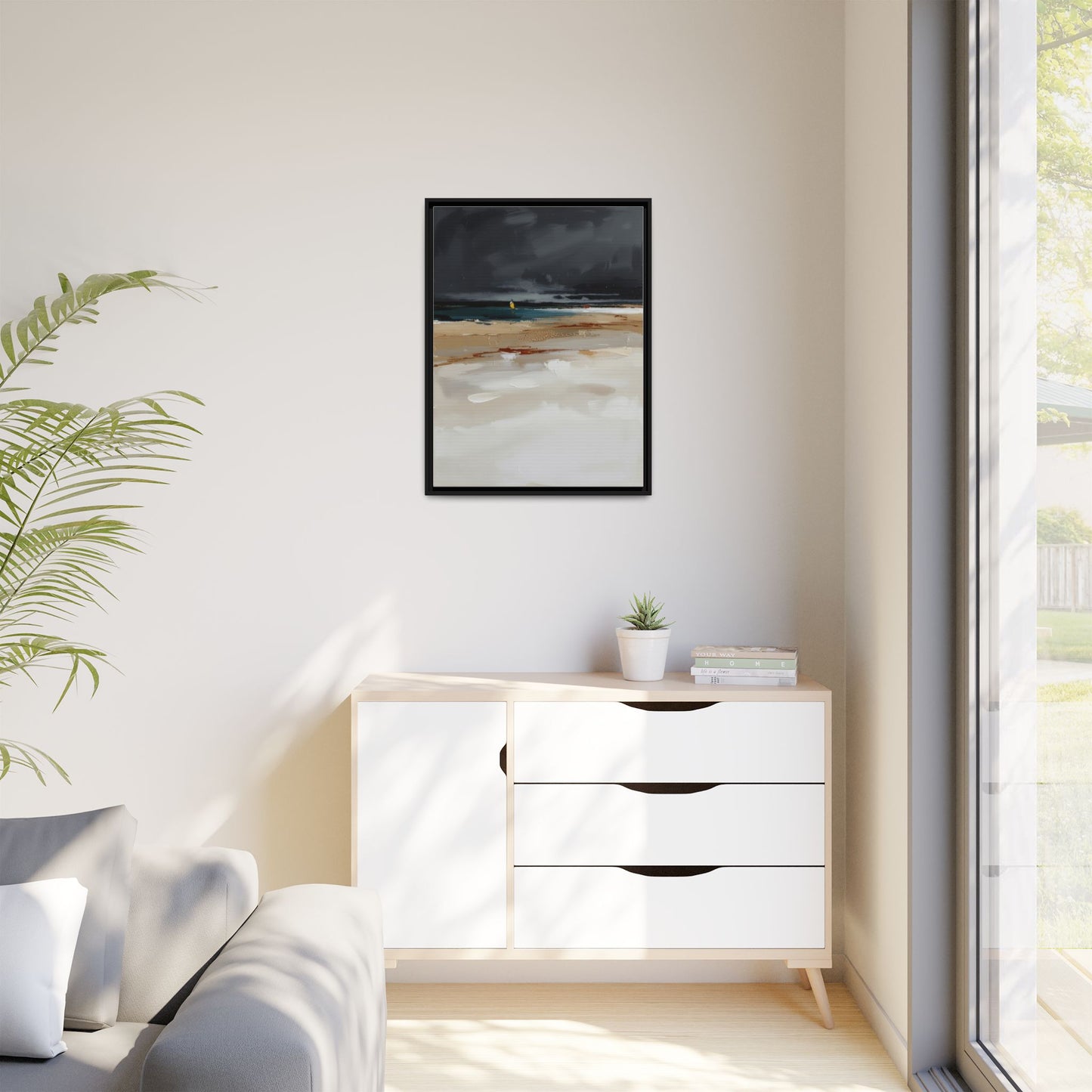 Framed Matte Canvas Beachscape Art Print — Coastal Abstract Wall Decor