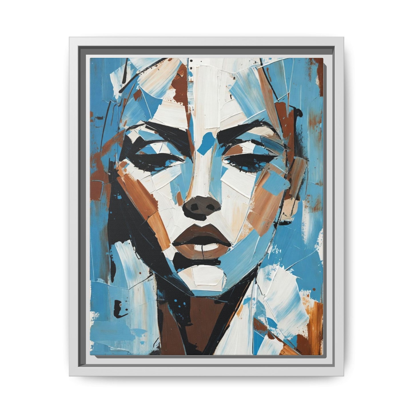 Abstract Blue Face Matte Canvas Wall Art — Framed Modern Portrait Print