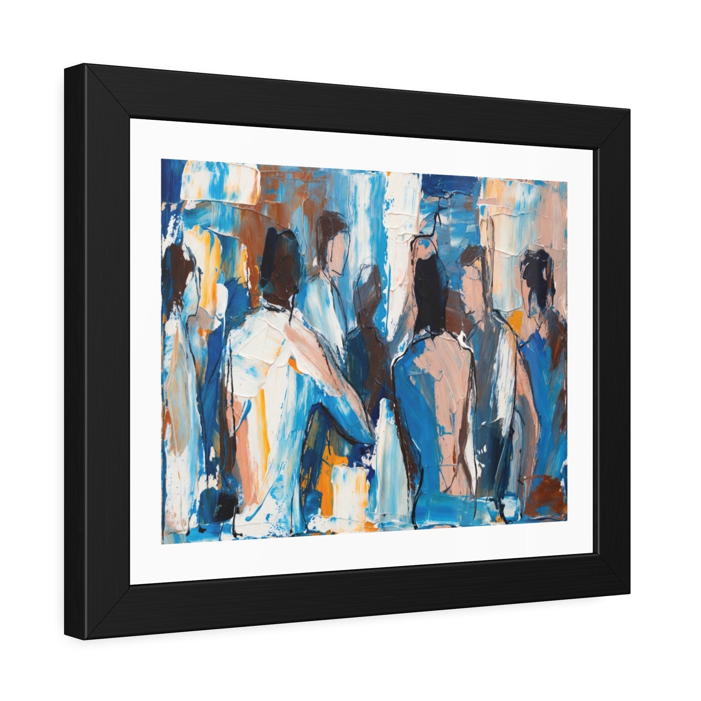 Framed Abstract Figure Art Print — Blue & Ochre Contemporary Poster
