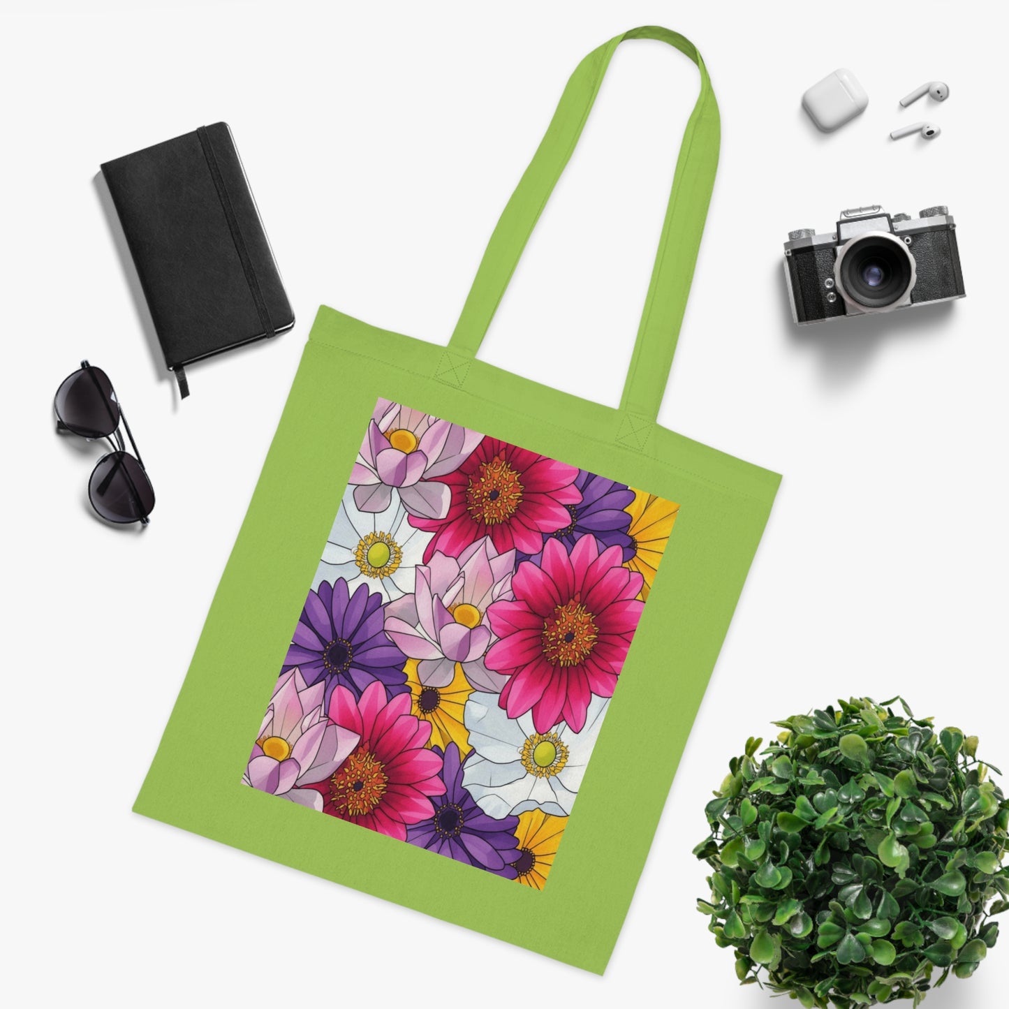 Floral Burst Cotton Tote Bag — Colorful Daisy & Gerbera Garden Print