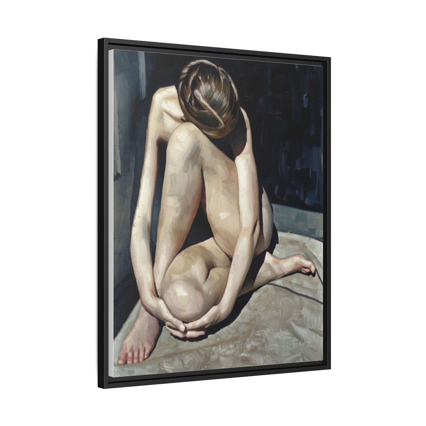 Framed Matte Canvas Print Contemplative Nude Figure Art