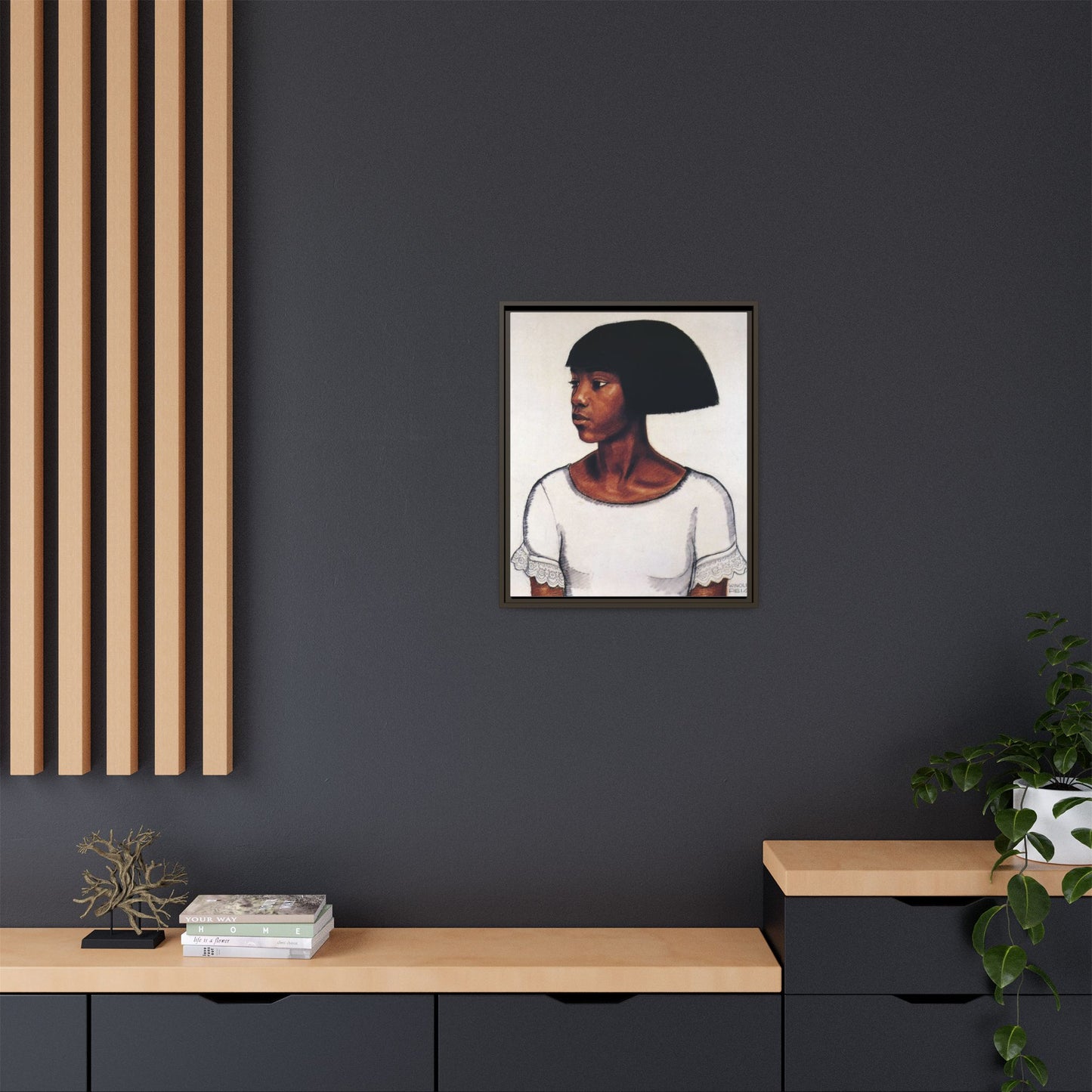 Portrait of a Young Woman by Winold Reiss Framed Matte Canvas Portrait
